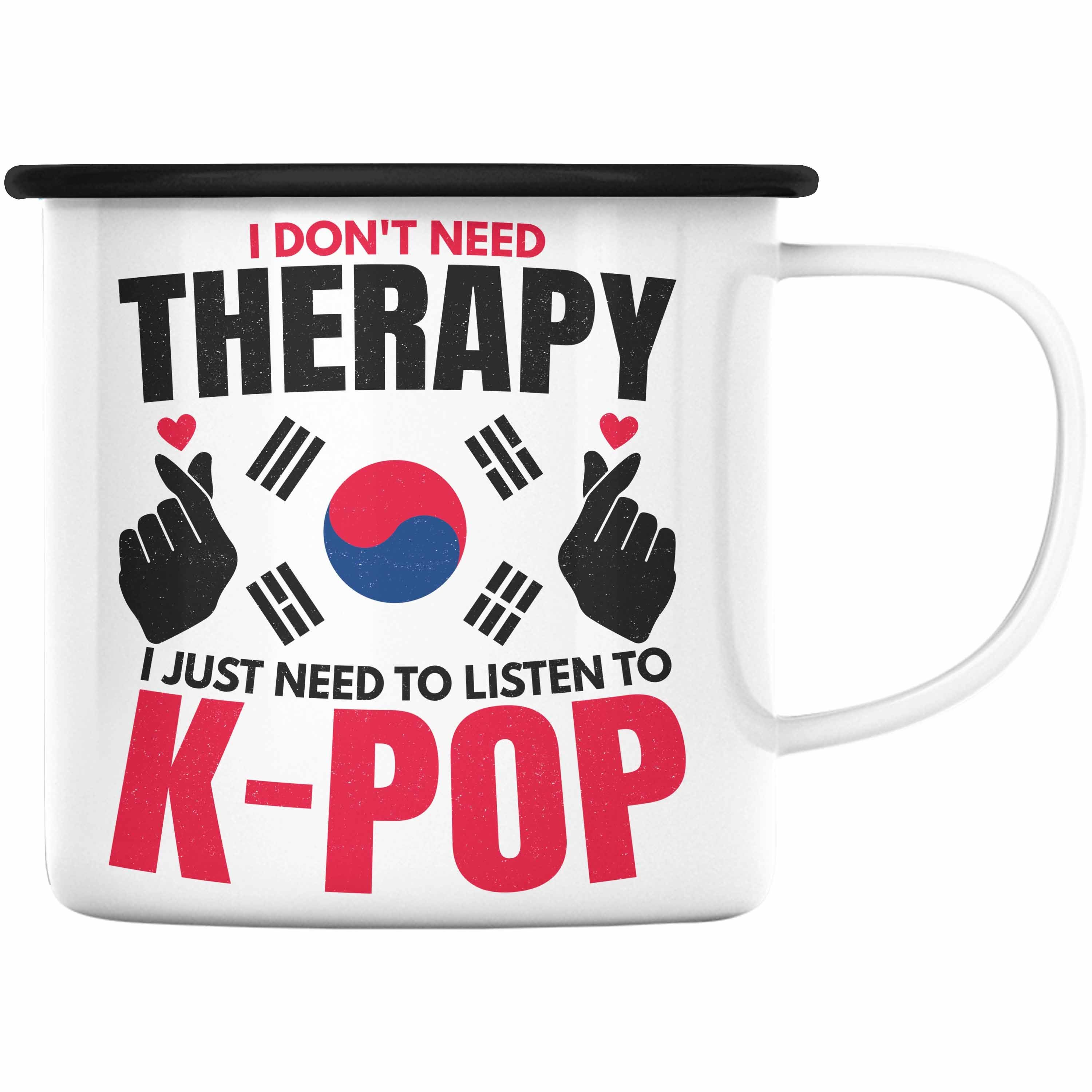 Trendation Thermotasse Trendation - K-Pop Emaille Tasse Geschenk Kpop Koreal Style Südkorea Geschenkidee Spruch Schwarz