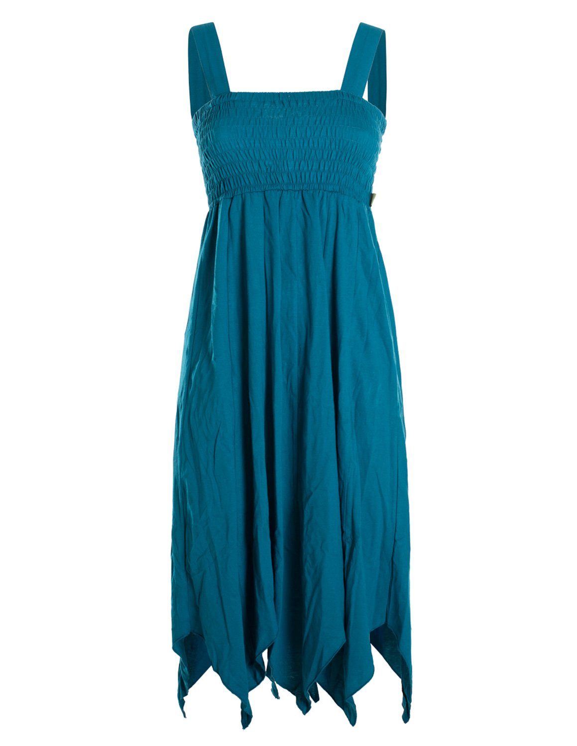 Vishes Zipfelkleid Langes Sommerkleid aus Bio Baumwolle mit Zipfeln und breiten Trägern Goa, Hippie, Style, Strandkleid türkis