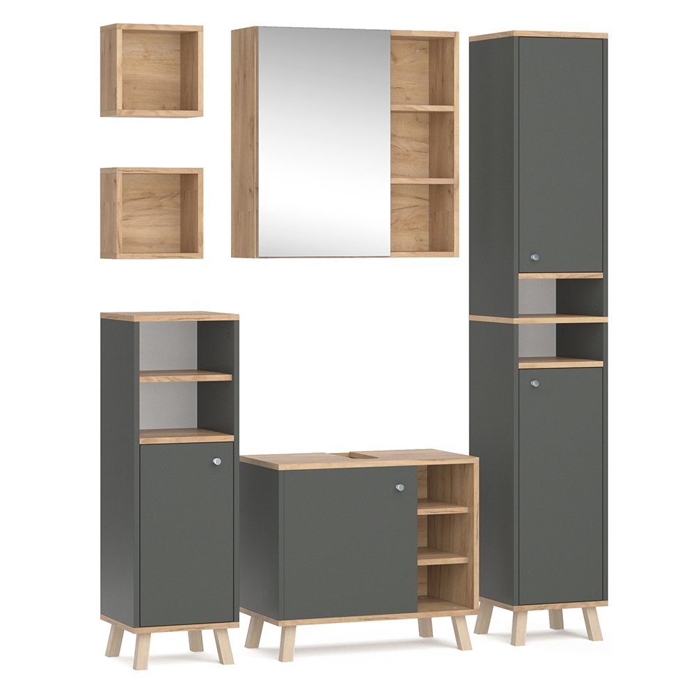 Vicco Badmöbel-Set Senyo, Anthrazit/Goldkraft Eiche, 5 günstig online kaufen