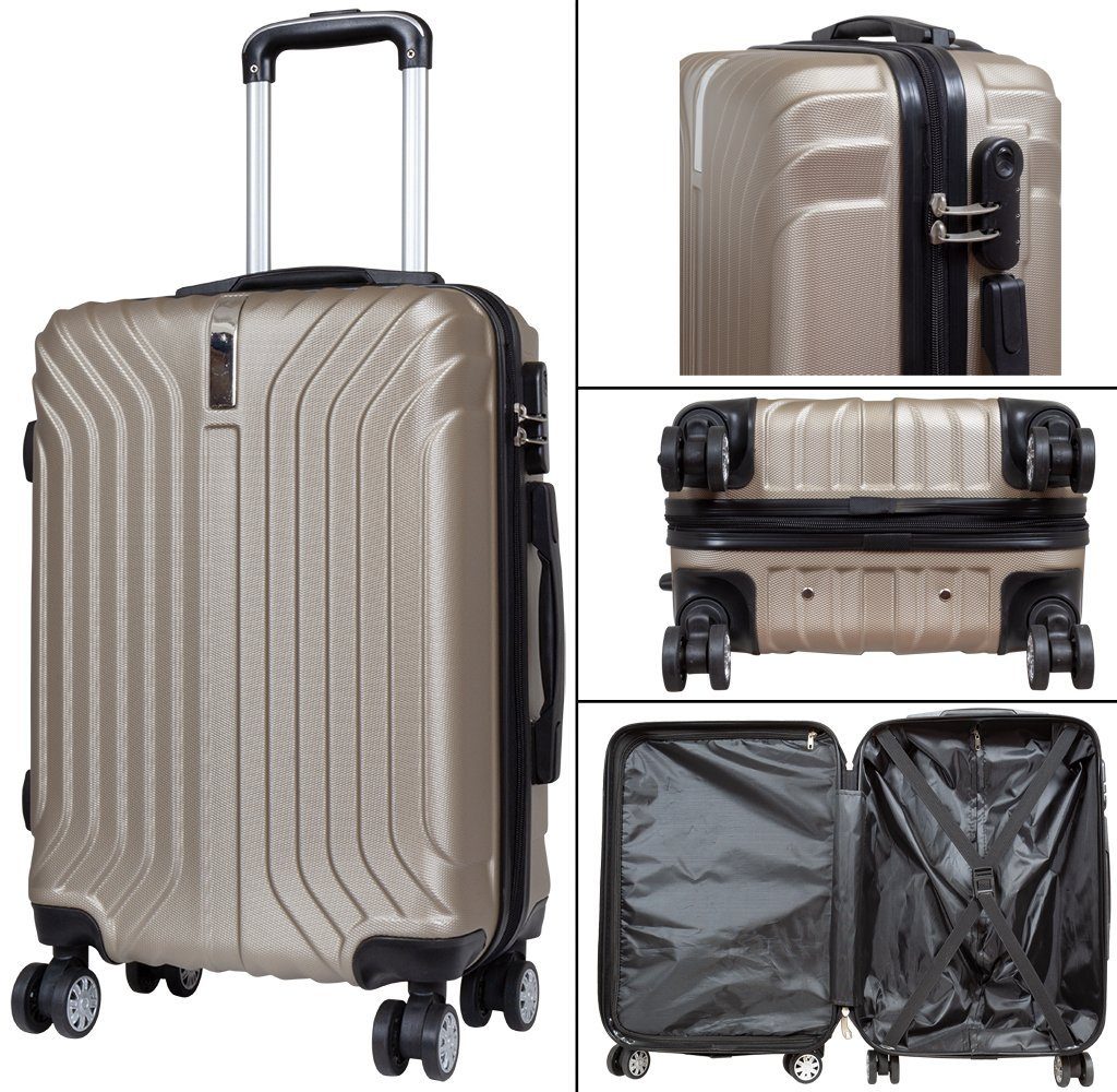 ABS M-L-XL MONOPOL® Valis Hartschalen-Trolley & Hartschalenkoffer, 4x Hartschalen-Trolley um Reisekoffer Doppelrollen 360° drehbar