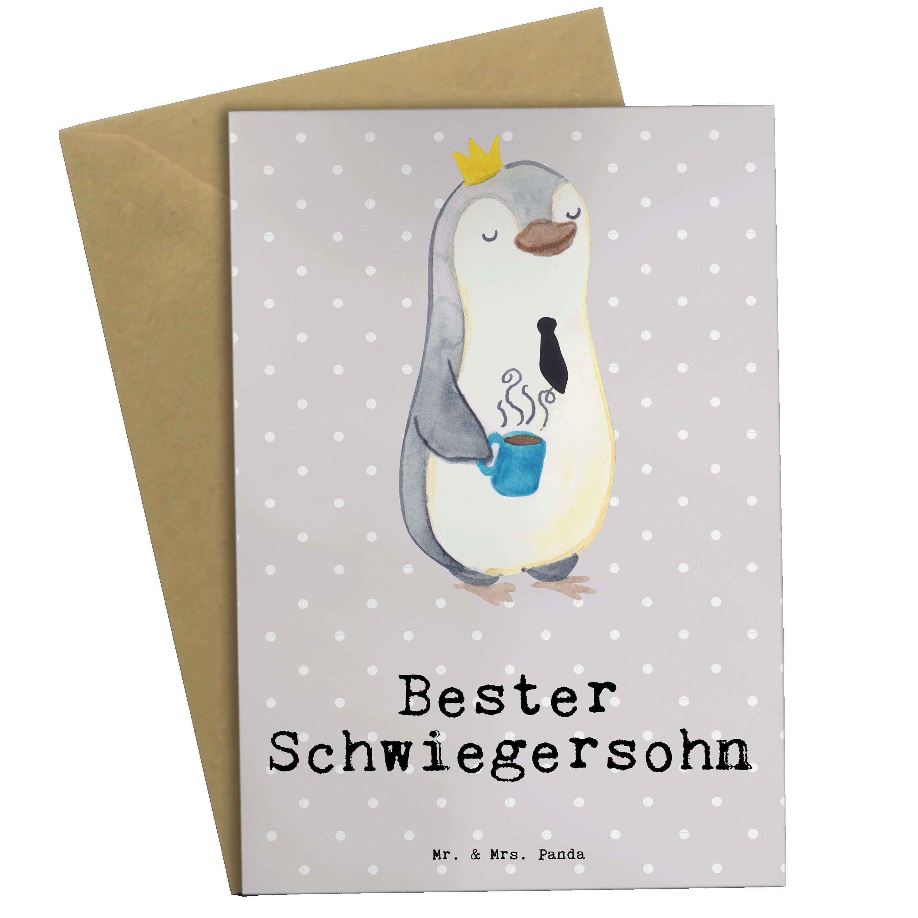 Mr. & Mrs. Panda Grußkarte Pinguin Bester Schwiegersohn - Grau Pastell - Geschenk, Glückwunschka