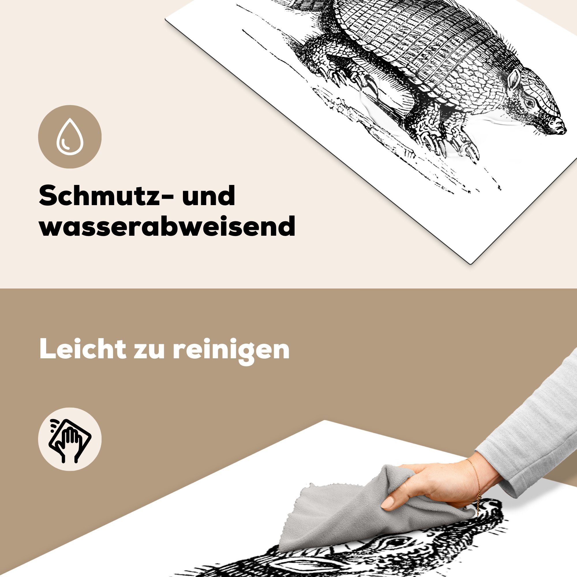 MuchoWow Herdblende-/Abdeckplatte Illustration eines Gürteltiers 83x51 auf cm, für (1 Vinyl, weißem tlg), Ceranfeldabdeckung, küche Hintergrund, Arbeitsplatte