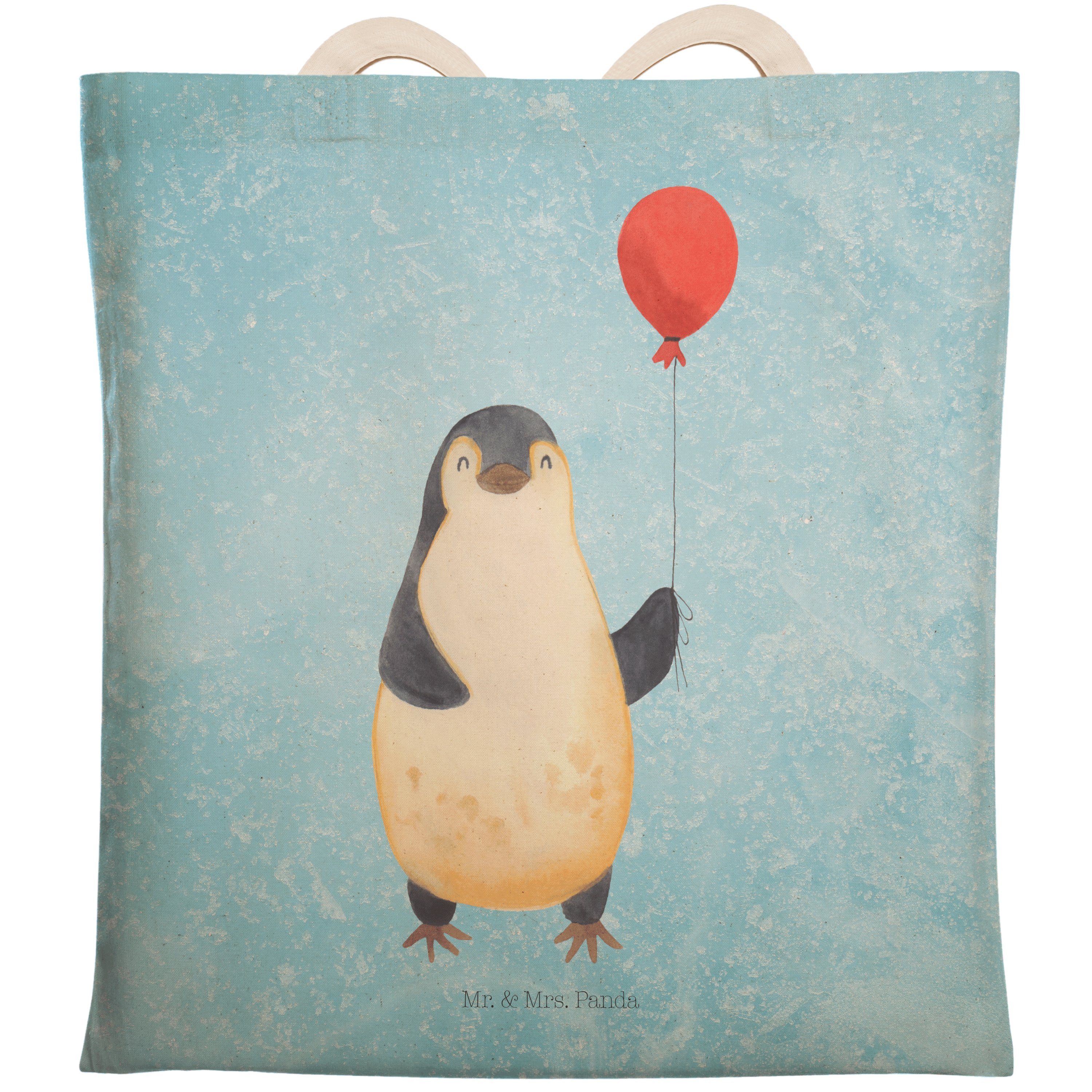 Mr. & Mrs. Panda Tragetasche Pinguin Luftballon - Eisblau - Geschenk, Einkaufstasche, Stofftasche, (1-tlg)