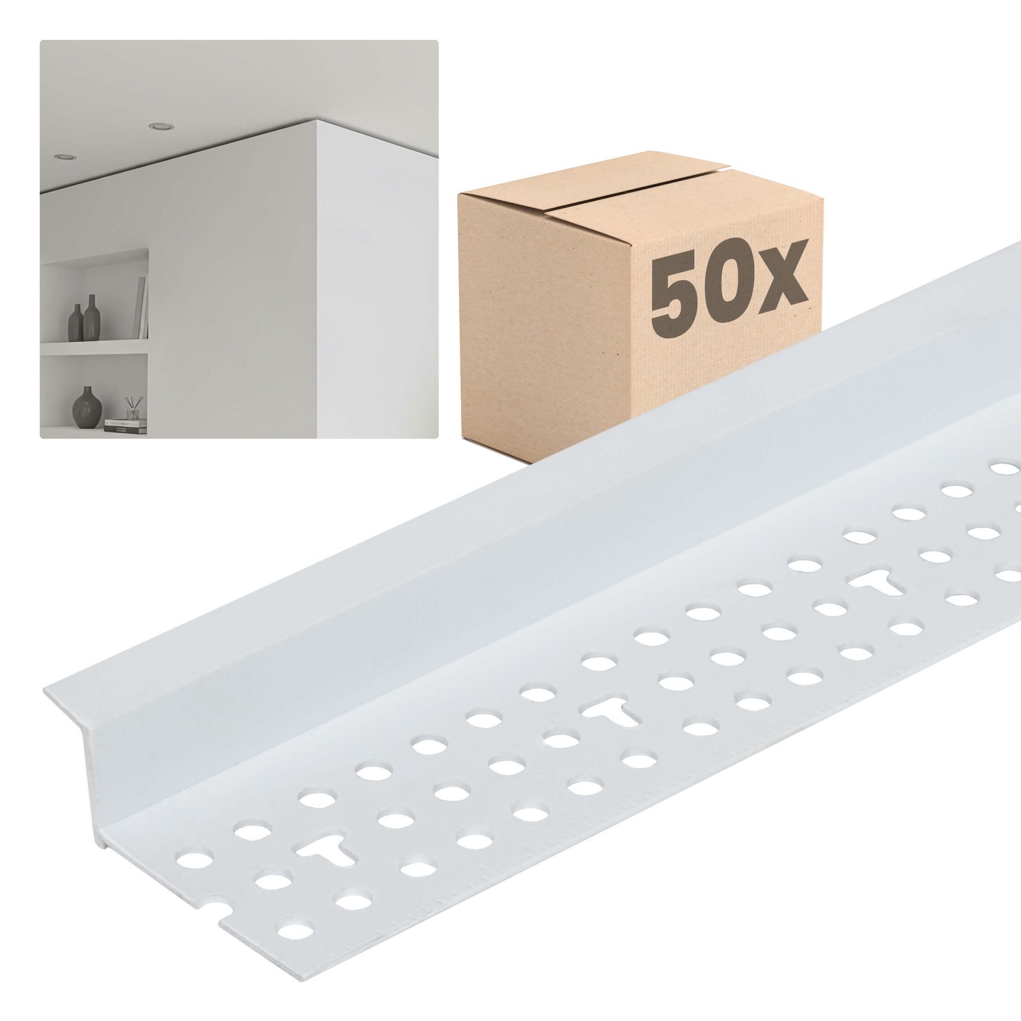 PROTEKTOR Profil Schattenfugenprofil Abschlussprofil 37814 (50 Stück, 305 cm, 6 mm, 50-St), Für Gipskarton im Trockenbau aus Hart-PVC