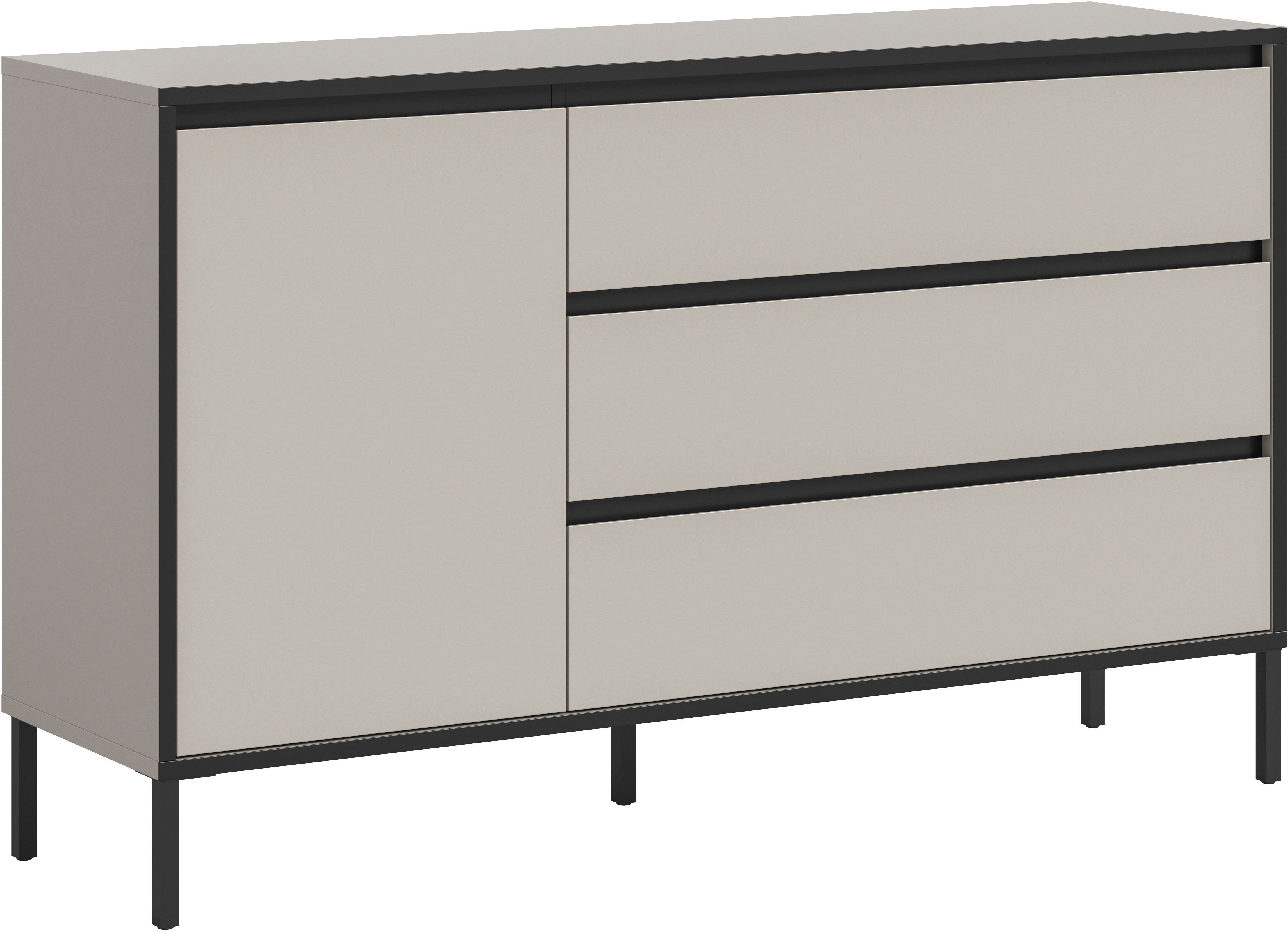 INOSIGN Sideboard NORT, Breite: 136cm, mit Metall Stabfuß, 1 Tür, 3 Schubkästen, Anrichte, Kommode, Schrank, Board, Higboard