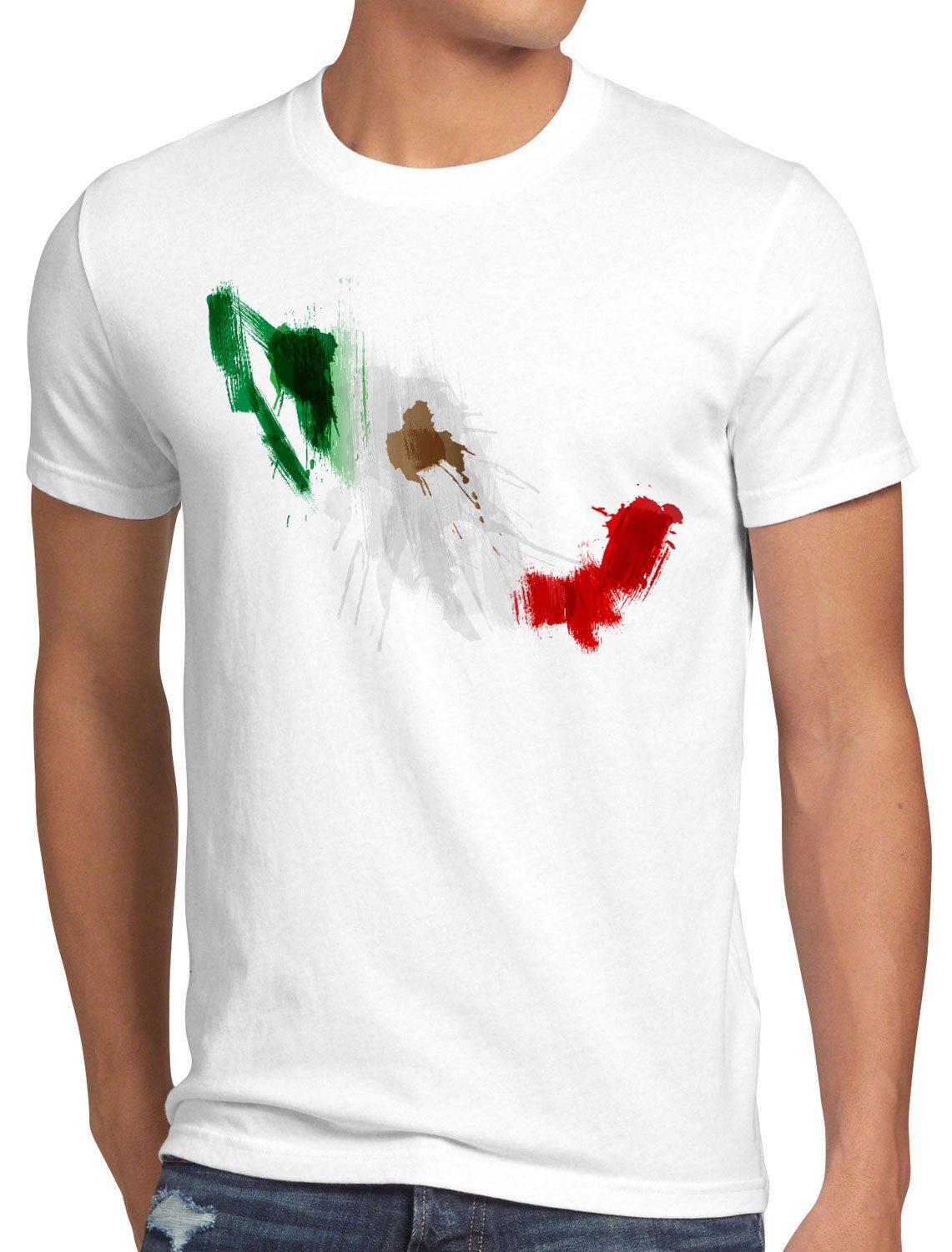 Mexico weiß Print-Shirt Mexiko style3 Fahne WM Fußball EM Herren Sport T-Shirt Flagge