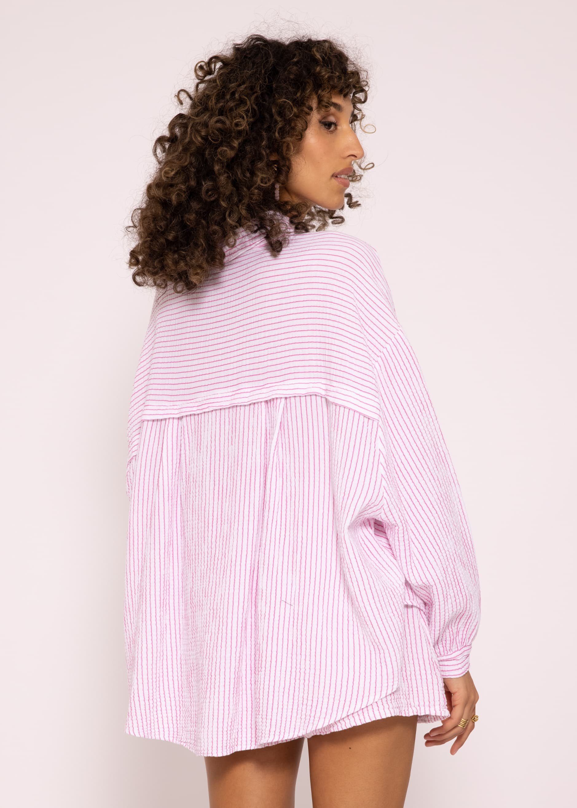 Musselin Longbluse Hemdbluse Size: Gr. 36-48 SASSYCLASSY Oversize Langarm aus Damen gestreift Bluse Made lang Italy, One in % Baumwolle, 100
