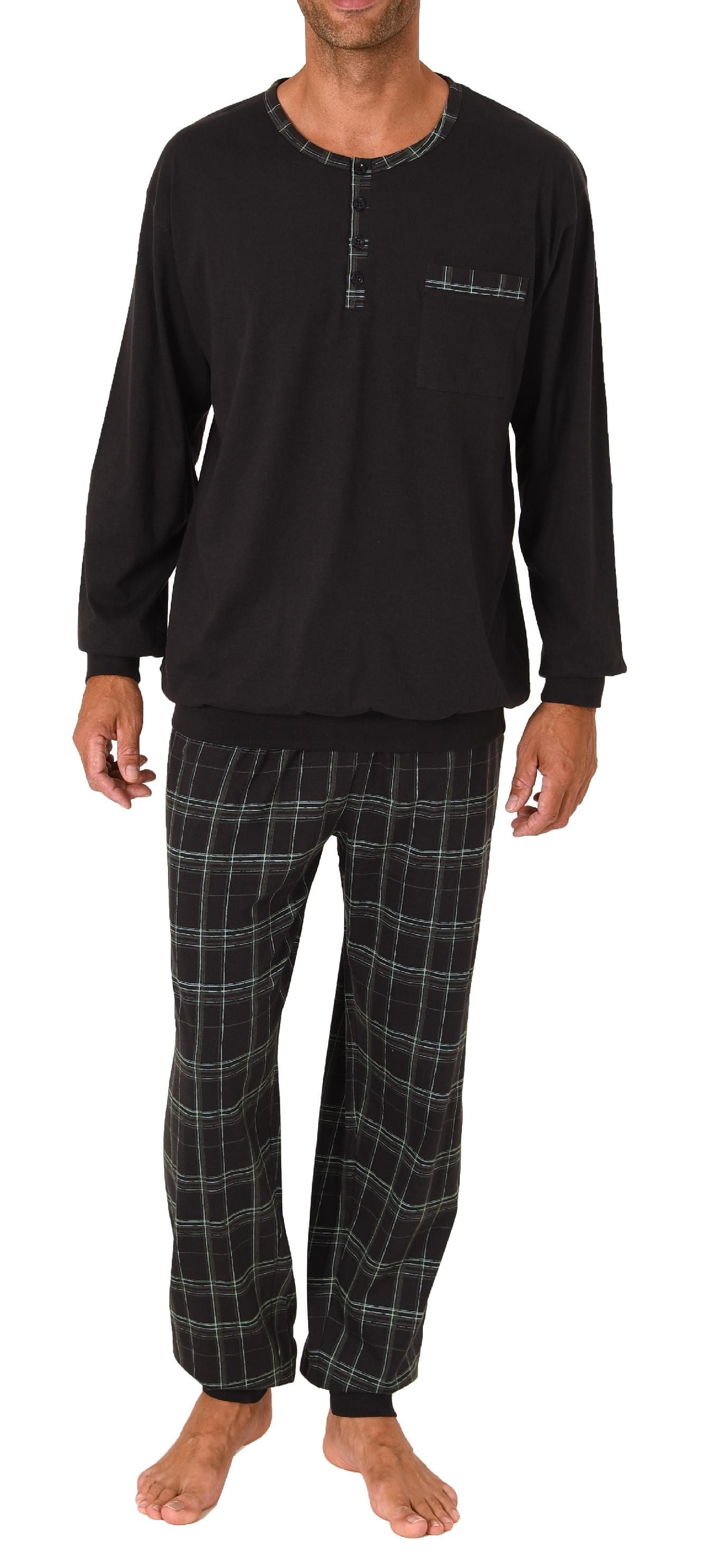 Pyjama Herren Schlafanzug mit Bündchen und karierter Jersey Hose