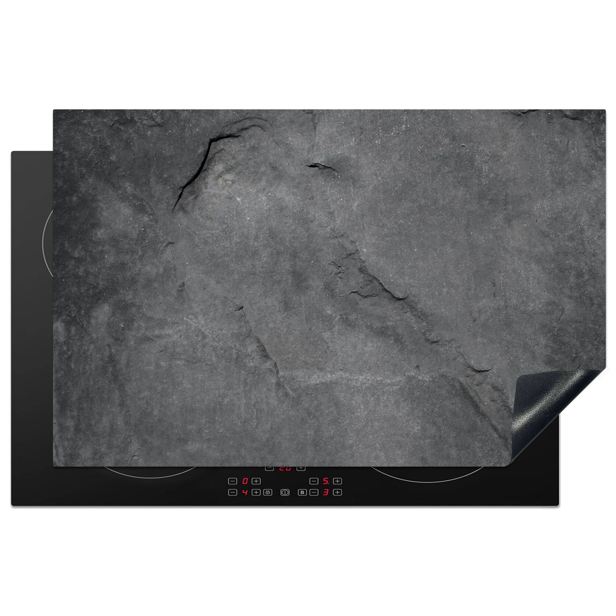 MuchoWow Herdblende-/Abdeckplatte Granit - Grau - Stein - Industriell, Vinyl, (1 tlg), 81x52 cm, Induktionskochfeld Schutz für die küche, Ceranfeldabdeckung