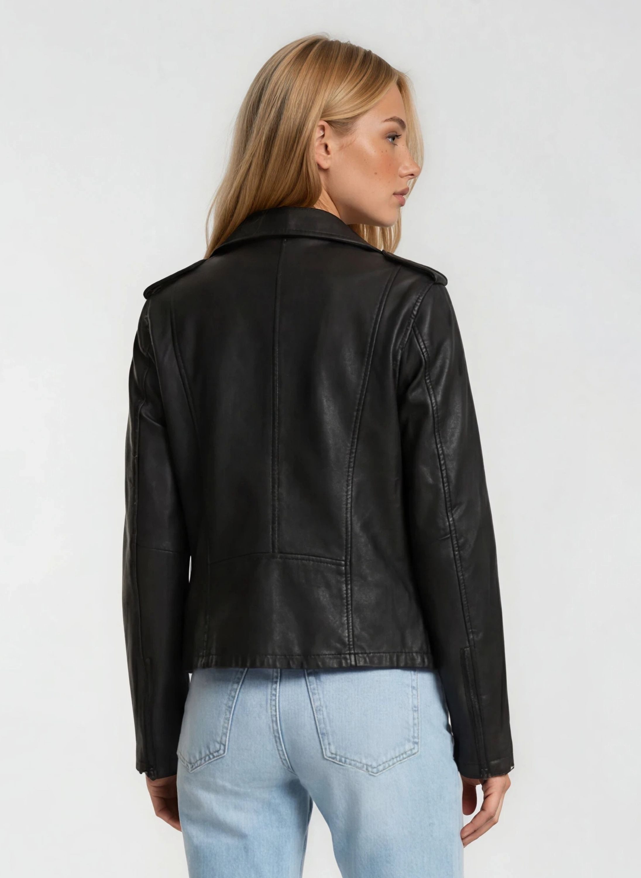 trueprodigy Lederjacke Taja doppelreihiger asymmetrischer Reißverschluss in schwarz