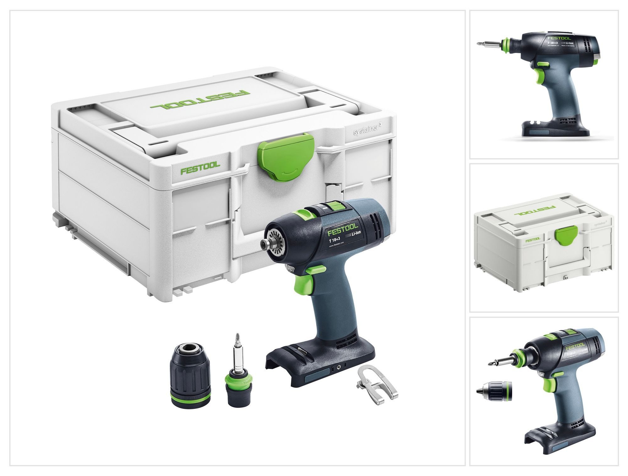 FESTOOL Akku-Schrauber T 18+3 Basic Akku Bohrschrauber 18 V 50 Nm Brushless Solo + systainer