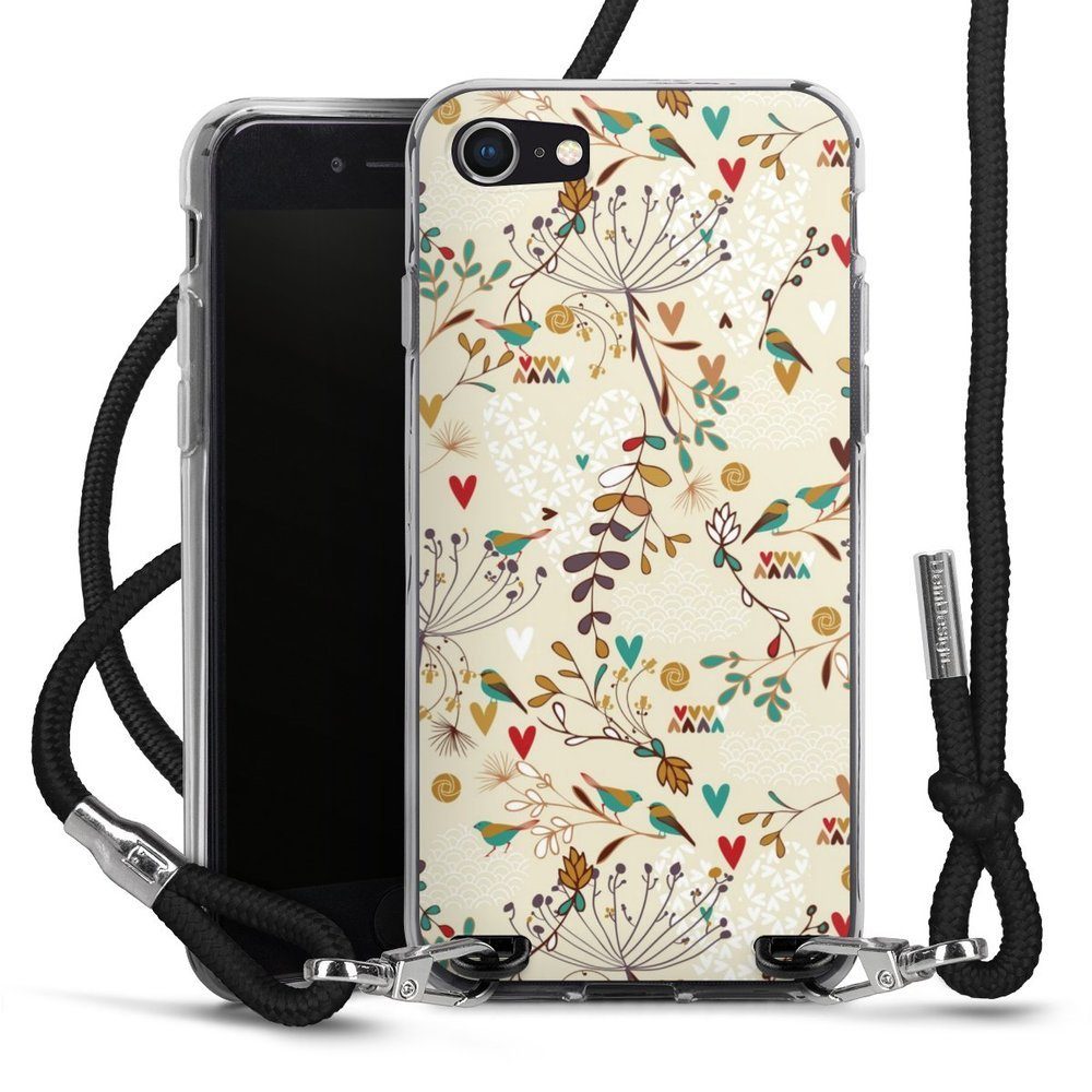 DeinDesign Handyhülle Retro Vogel Blumen Floral Wilderness, Apple iPhone SE  (2020) Handykette Hülle mit Band Case zum Umhängen