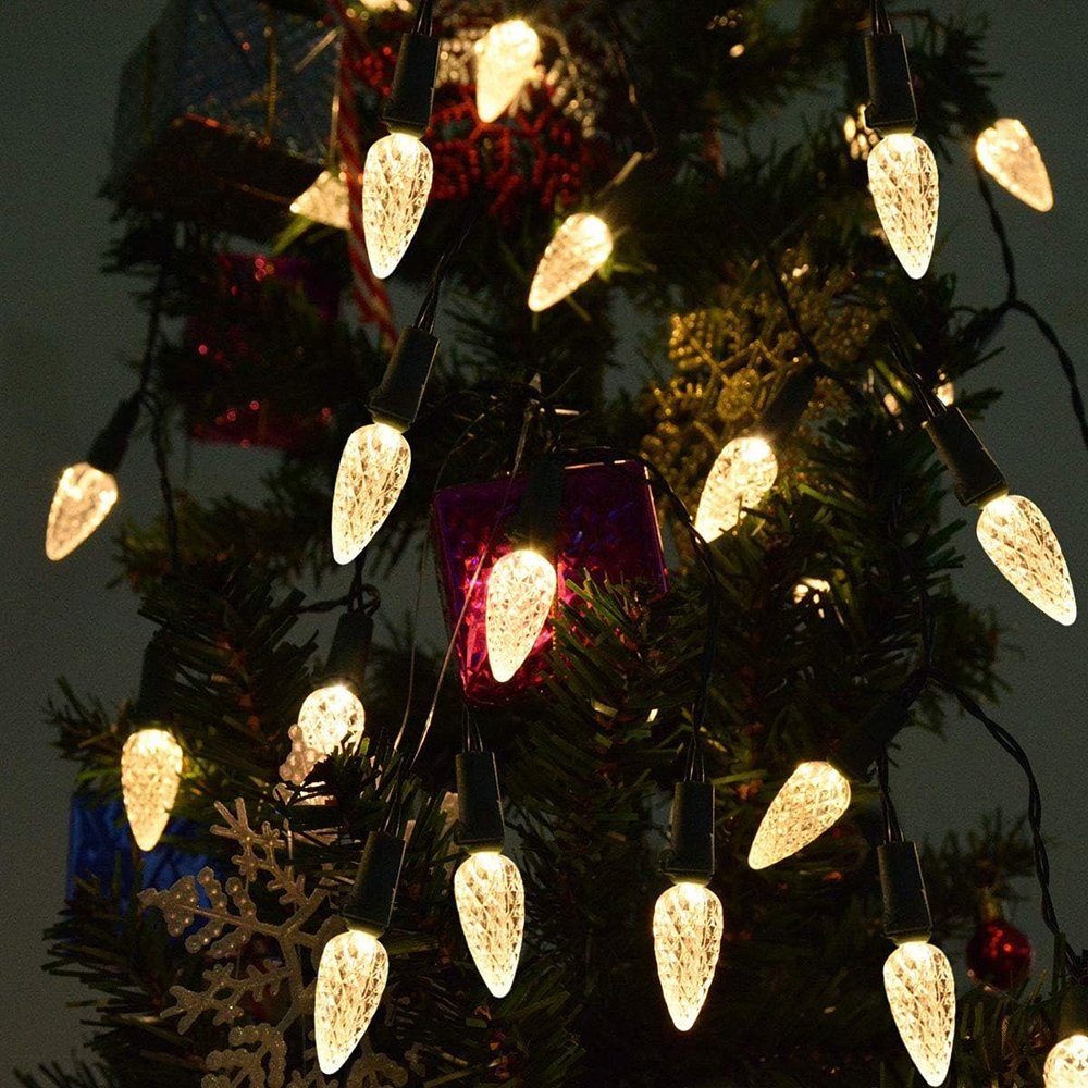 Rosnek LED-Lichterkette 5M, 8 Modi, Wasserdicht, Batterie, Auto Timer, für Weihnachtsbaum, LED C6 Mini Glühbirne; Garten Wohnzimmer Deko Warmweiß