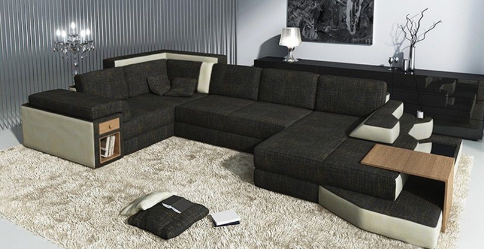 JVmoebel Ecksofa, XXL U Sofa Design Leder Wohlandschaft Big Couch Ecksofa Form Textil