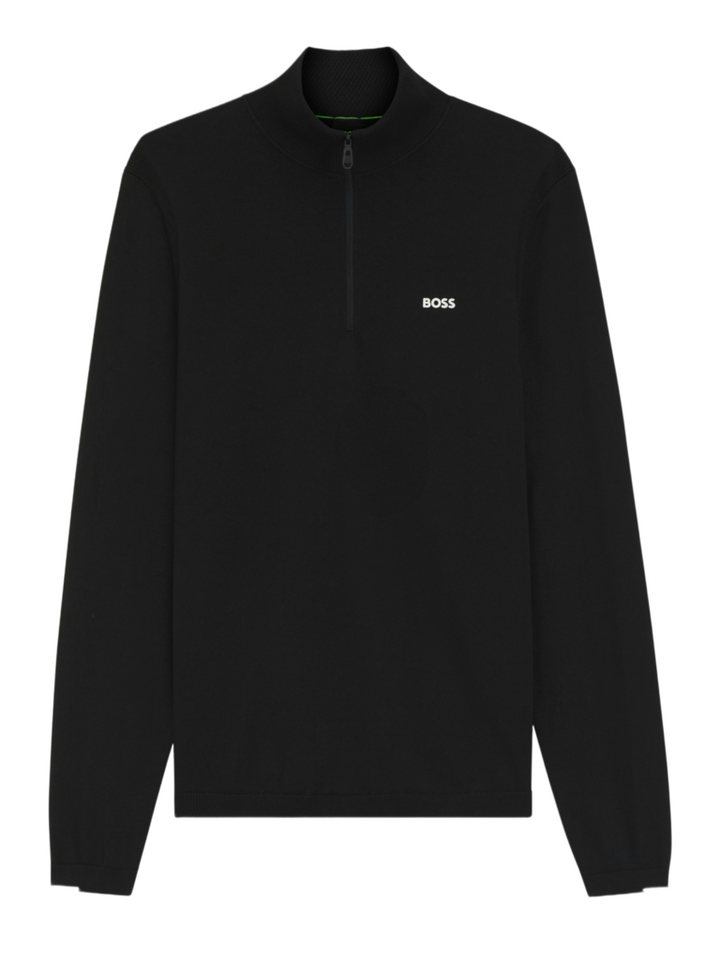 BOSS GREEN Strickpullover BOSS Men Green schwarz,Casual,Baumwolle,Unifarben,Stehkragen,Lang,Regular Fit