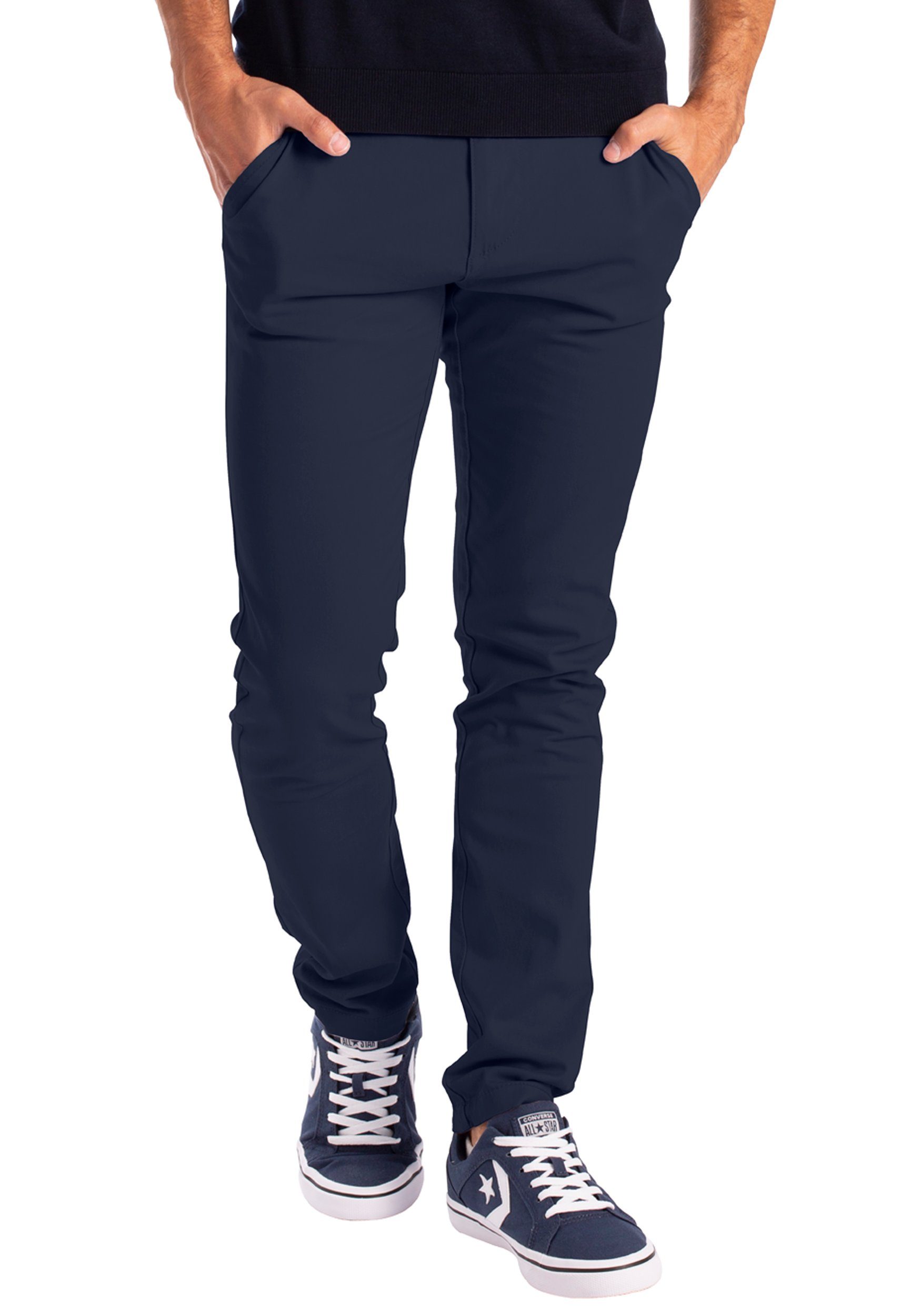 BlauerHafen Chinohose Herren Chino Hose Stretch Stoff Chinohose Slim Fit Casual Trousers 4 Taschen (2 Vorder- und 2 Gesäßtaschen) Navy | Slim-Hosen