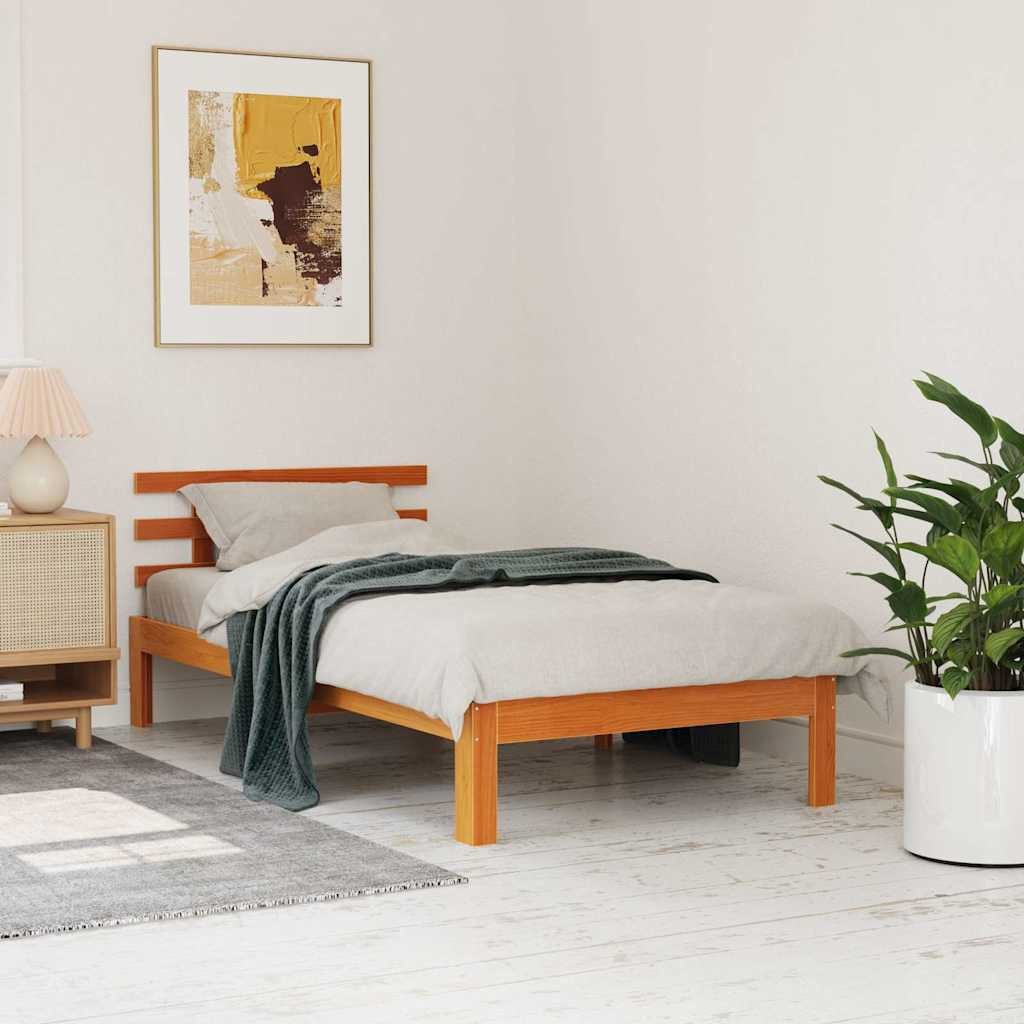 vidaXL Bett Massivholzbett ohne Matratze Wachsbraun 100x200 Kiefernholz