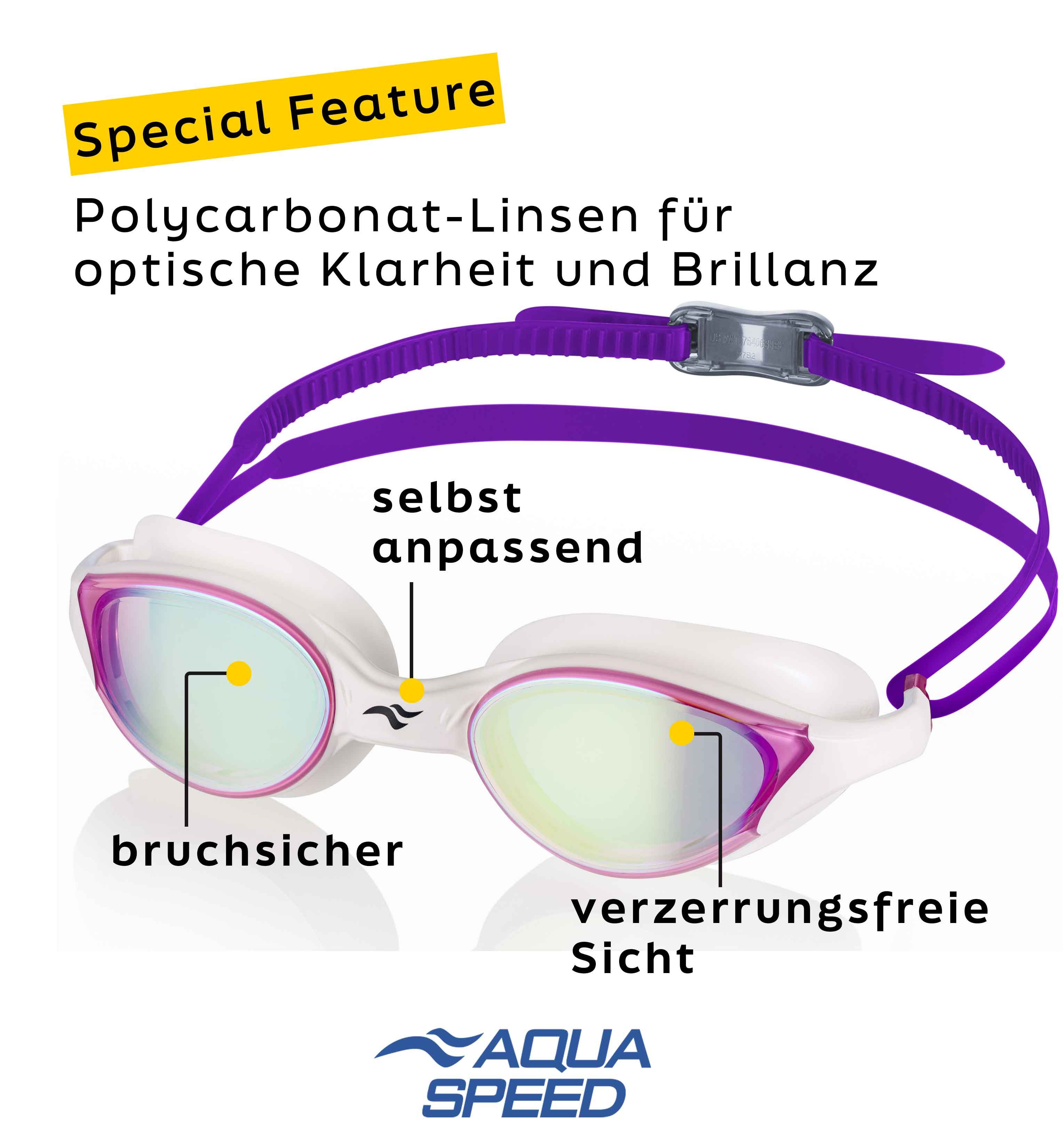 Aqua Speed Schwimmbrille Vortex Trainingsbrille verspiegelt lila – UV-Filter & Soft-Passform, (Komfortlösung für empfindliche Augen & längere Tragezeit), Komfortdichtung aus Silikon – weich & dauerhaft dicht
