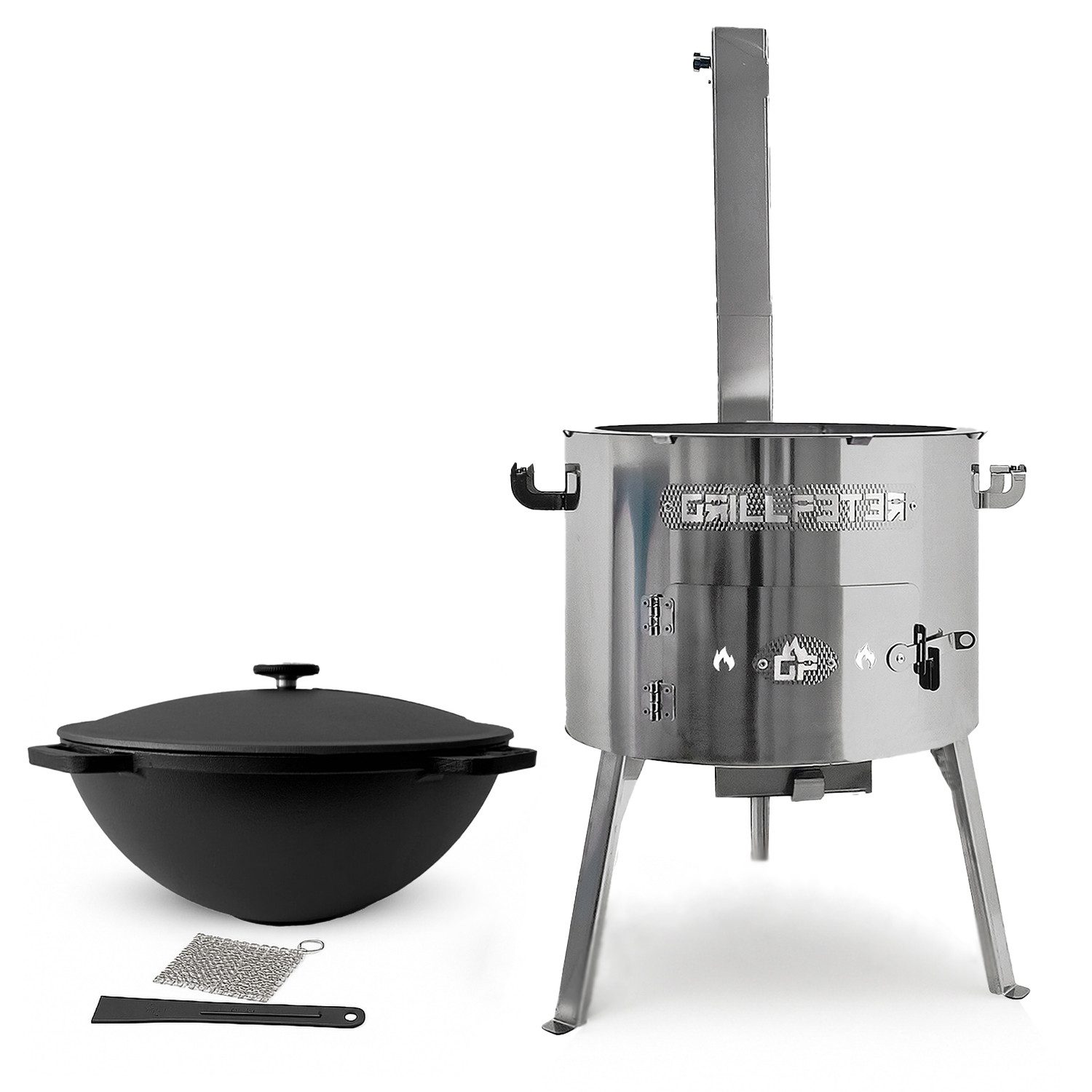 Grillpeter Holzkohlegrill Utschak Timur Ø45 cm Edelstahl Kazan 20L aus Gusseisen Zubehör