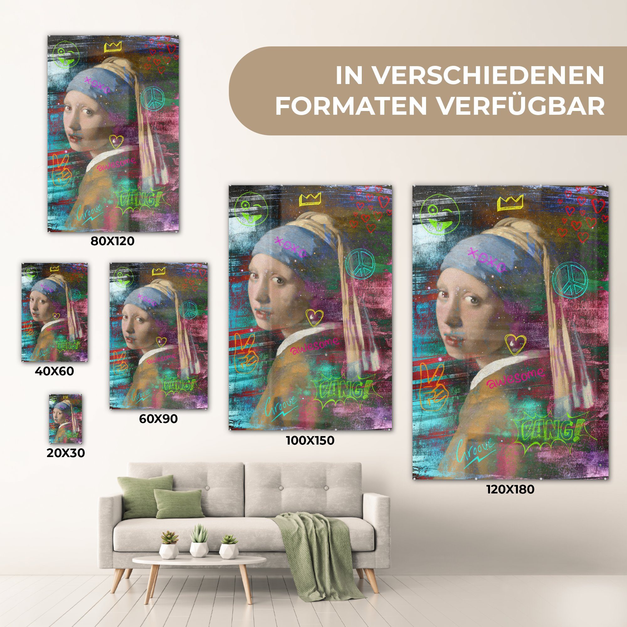 Perlenohrring Glasbilder dem (1 Mädchen Foto Acrylglasbild Johannes St), - Wandbild mit Bilder Wanddekoration Vermeer - - Das bunt Glas Glas Neon, MuchoWow auf - - auf