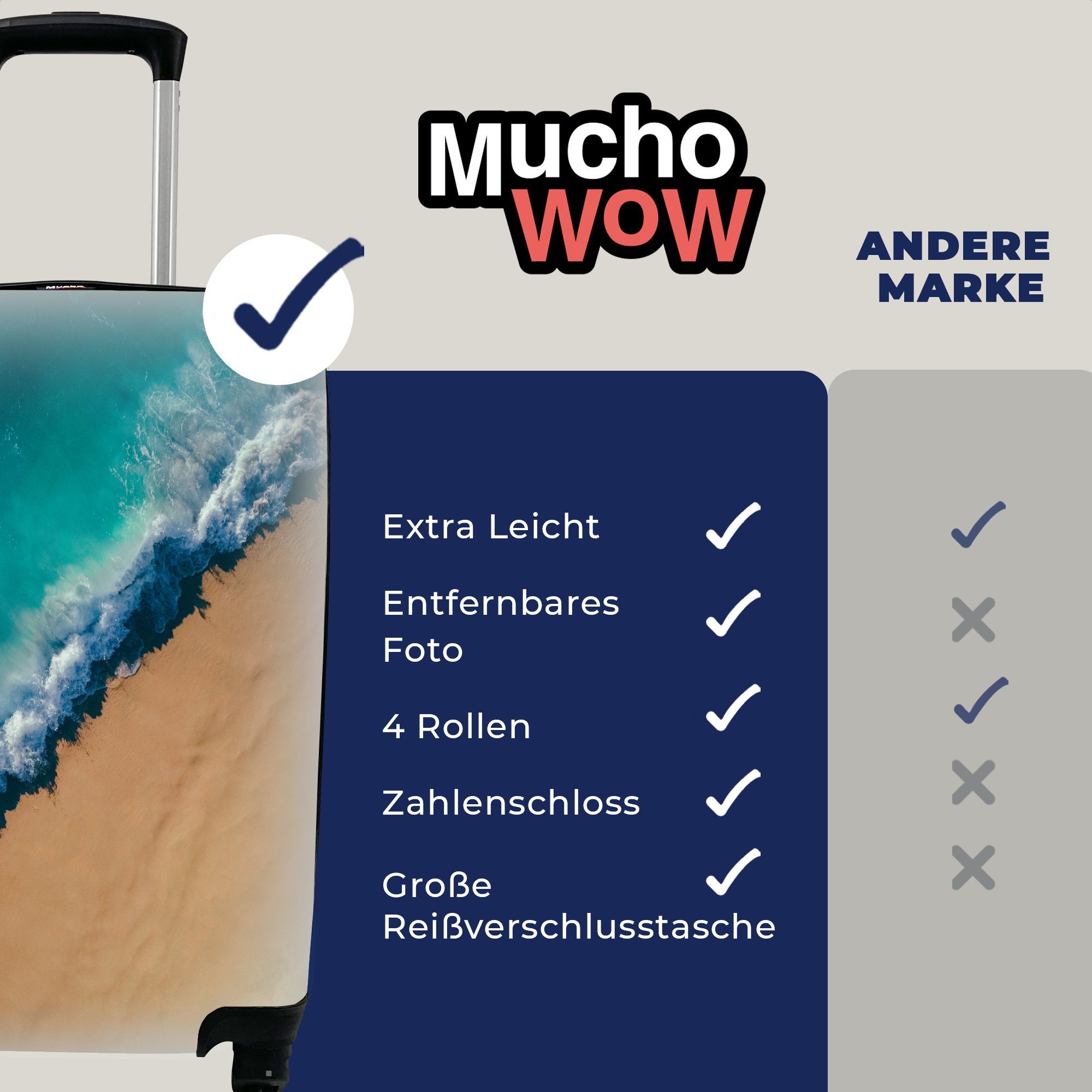 MuchoWow Handgepäckkoffer Strand - Meer Reisetasche - Rollen, Trolley, für Schaum, mit 4 rollen, Reisekoffer Handgepäck Ferien