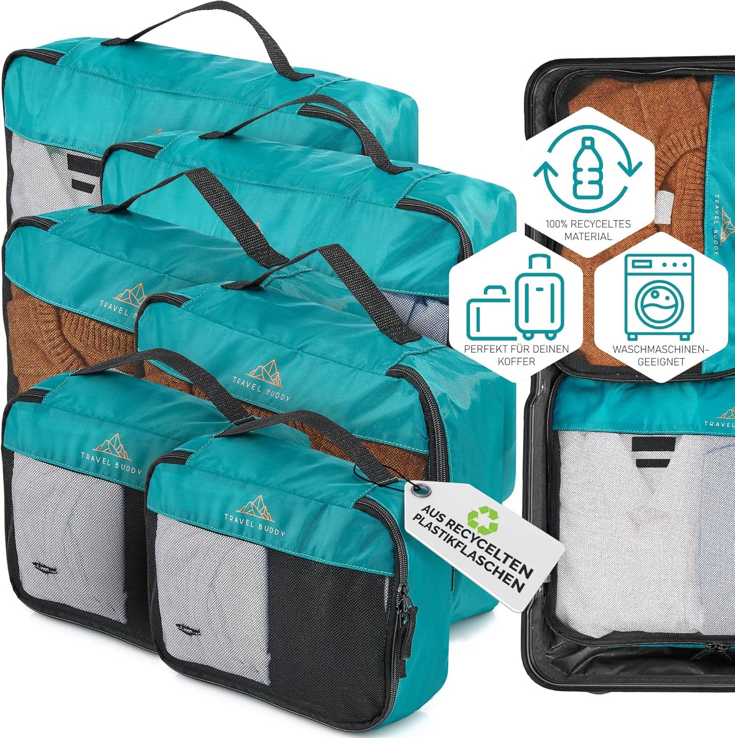 My Travel Bag Kofferorganizer TRAVEL BUDDY Koffer Organizer Set 6tlg. in Petrol (6er Set)