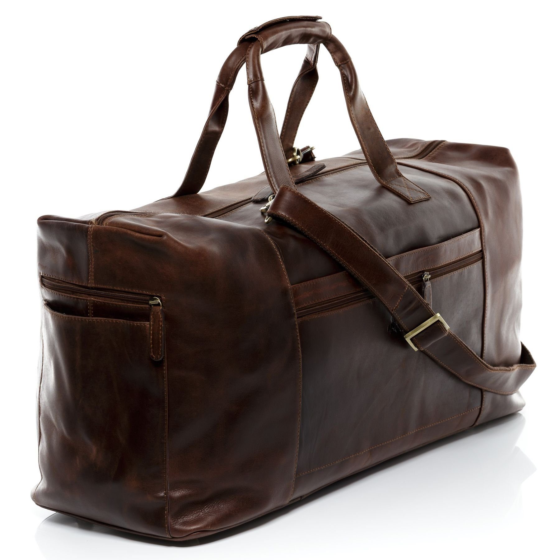 SID & VAIN Reisetasche echt Leder Weekender groß XXL-braun BRISTOL, Echtleder Reisegepäck für Damen & Herren, Sporttasche XXL braun-cognac