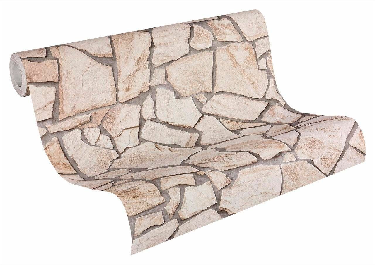 Steinoptik, 2nd Création of leicht Backstein walls Edition, Vliestapete matt Steintapete strukturiert Stone Best Wood`n A.S. living hellgrau