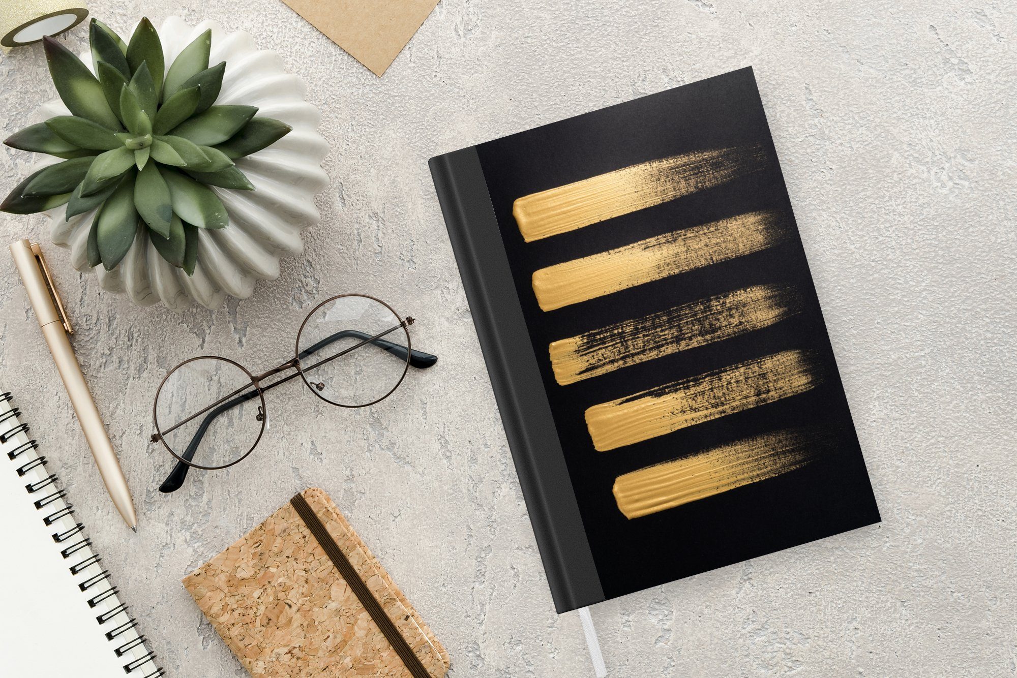 schwarzem Tagebuch, Haushaltsbuch Muster Farbe Merkzettel, aus Hintergrund, goldener 98 Notizheft, auf Journal, A5, Seiten, MuchoWow Notizbuch