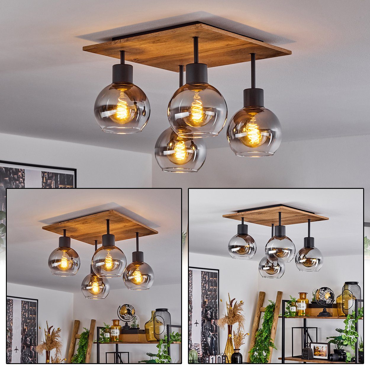 hofstein Deckenleuchte »Caronia« Deckenlampe aus Metall/Glas in Schwarz/Mes günstig online kaufen