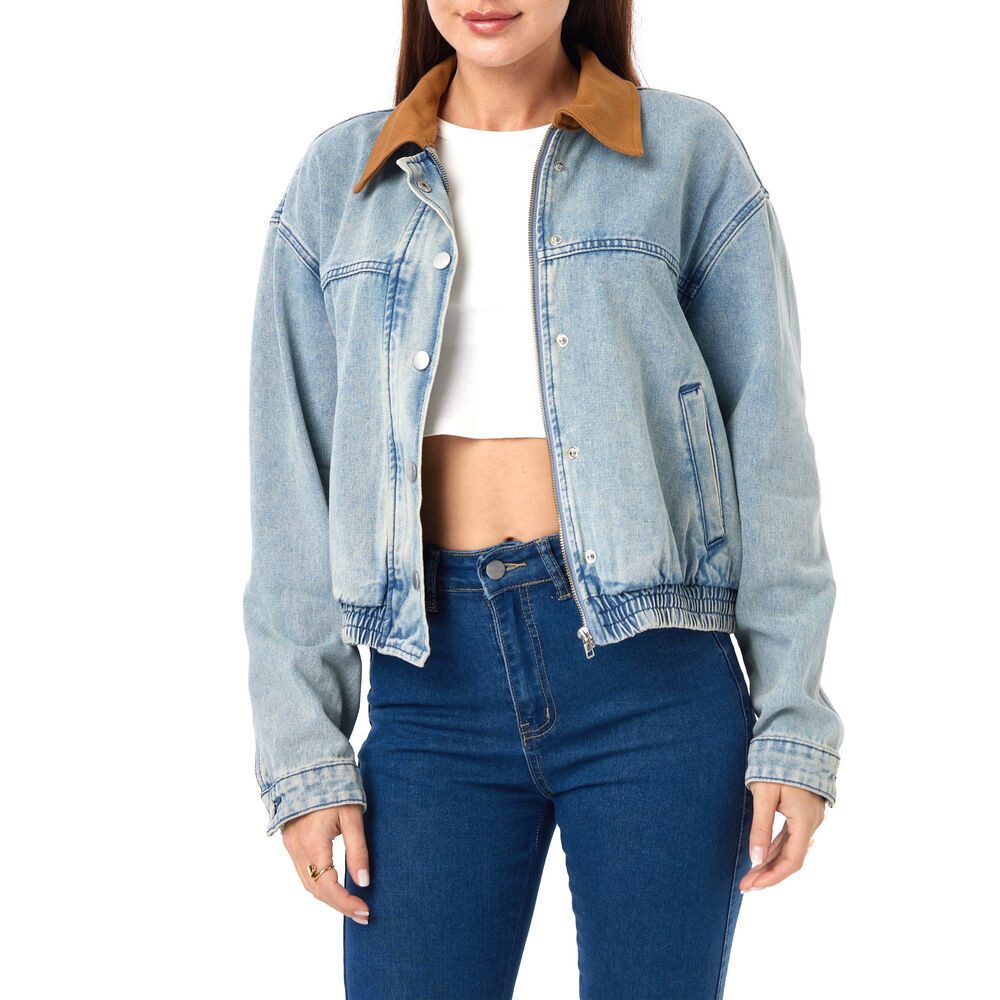 Ital-Design Jeansjacke Trendige Jeansjacke mit Kontrastkragen für Damen (90 günstig online kaufen