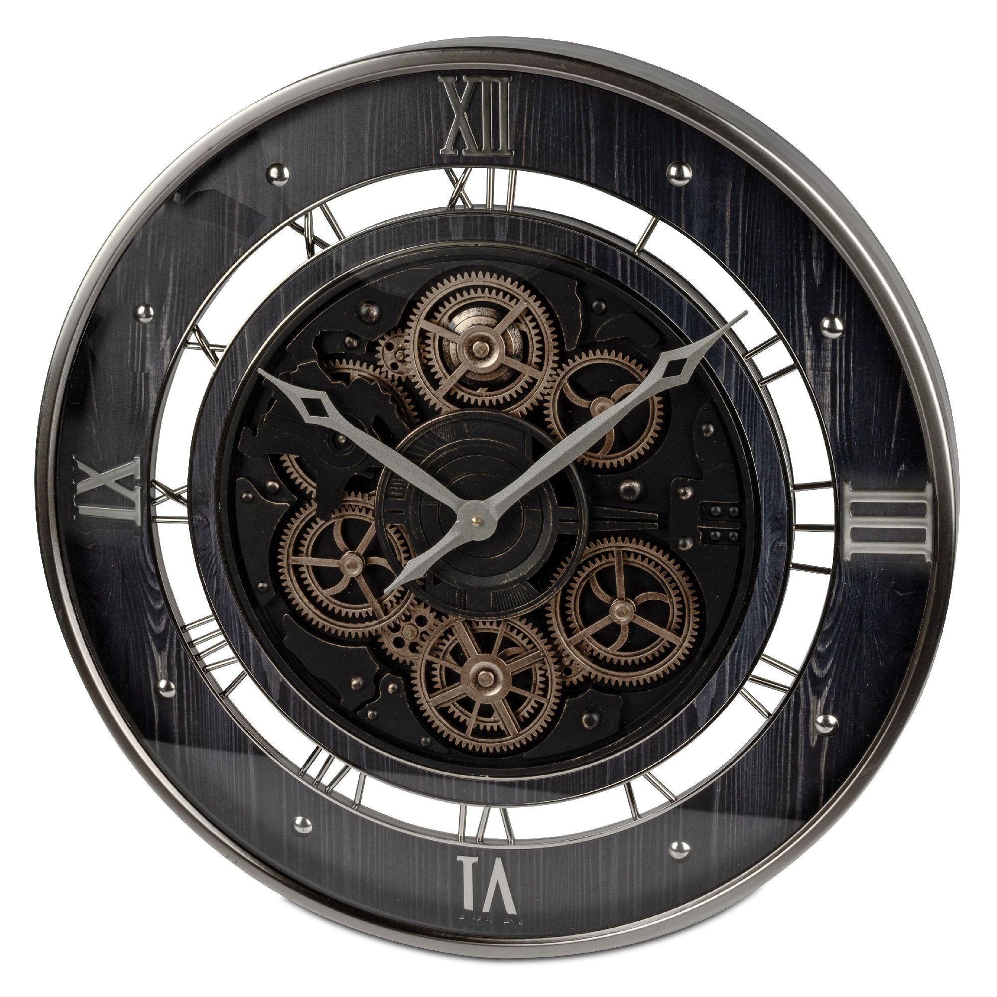 formano Wanduhr Zahnräder (drehende Zahnräder, Schswarz, Motiv: Zahnräder)