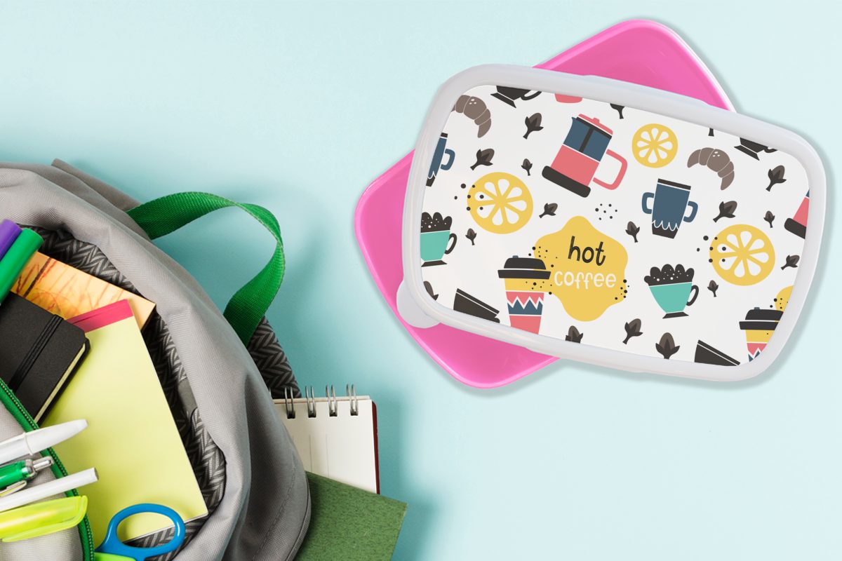 Kinder, Frühstück Erwachsene, Snackbox, Brotdose Kunststoff, - Lunchbox für Kaffee Brotbox (2-tlg), Muster Kunststoff - rosa Mädchen, MuchoWow Croissant, -