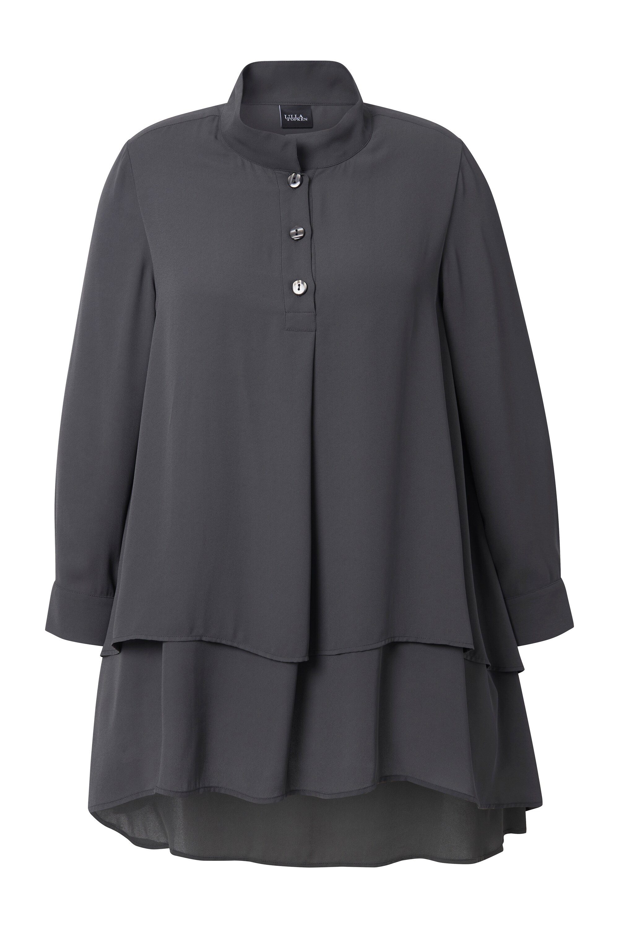 Ulla Popken Tunika Tunika Lagenoptik A-Linie Stehkragen Langarm günstig online kaufen