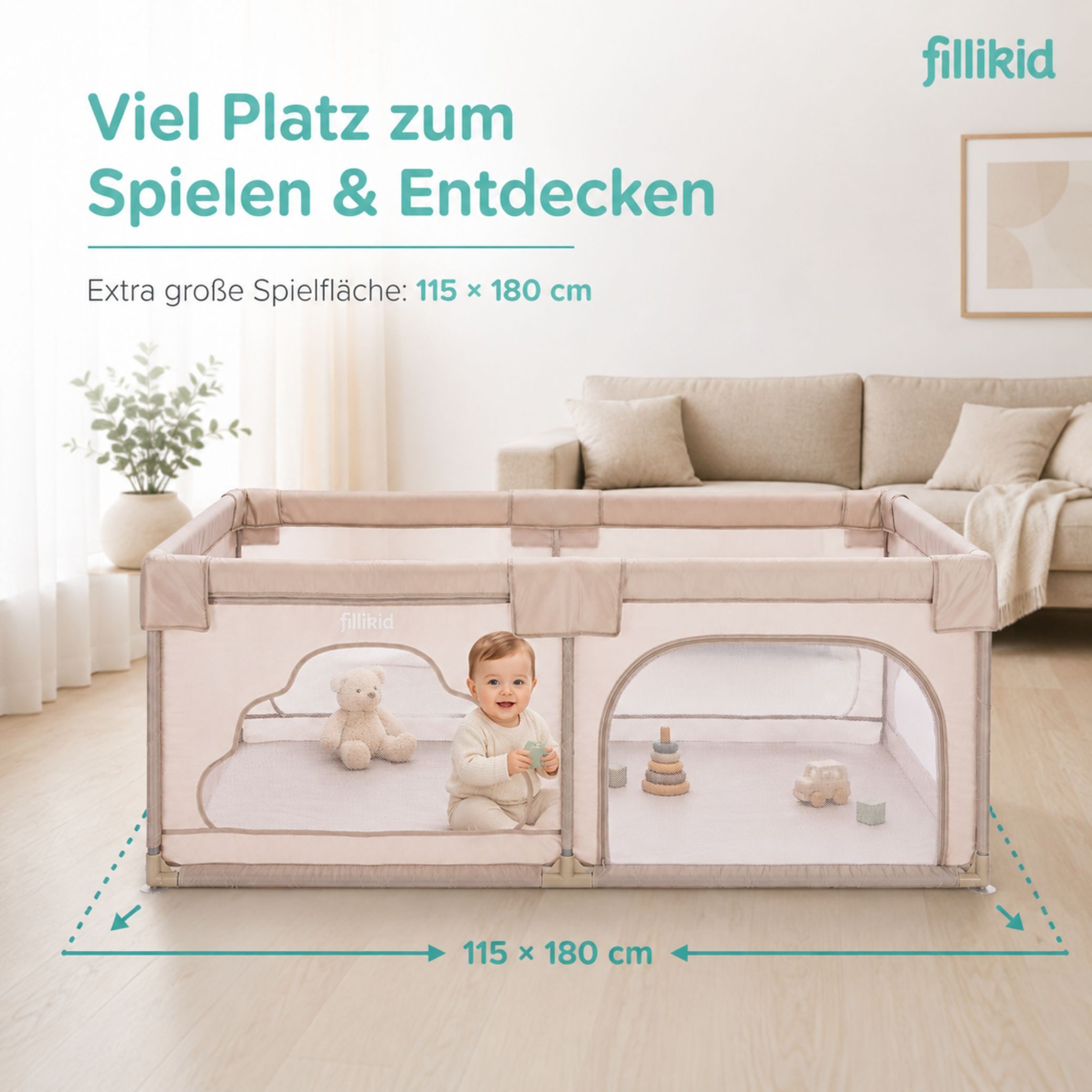 Fillikid Laufstall Laufgitter Perth 115x180 cm natur Exklusiv