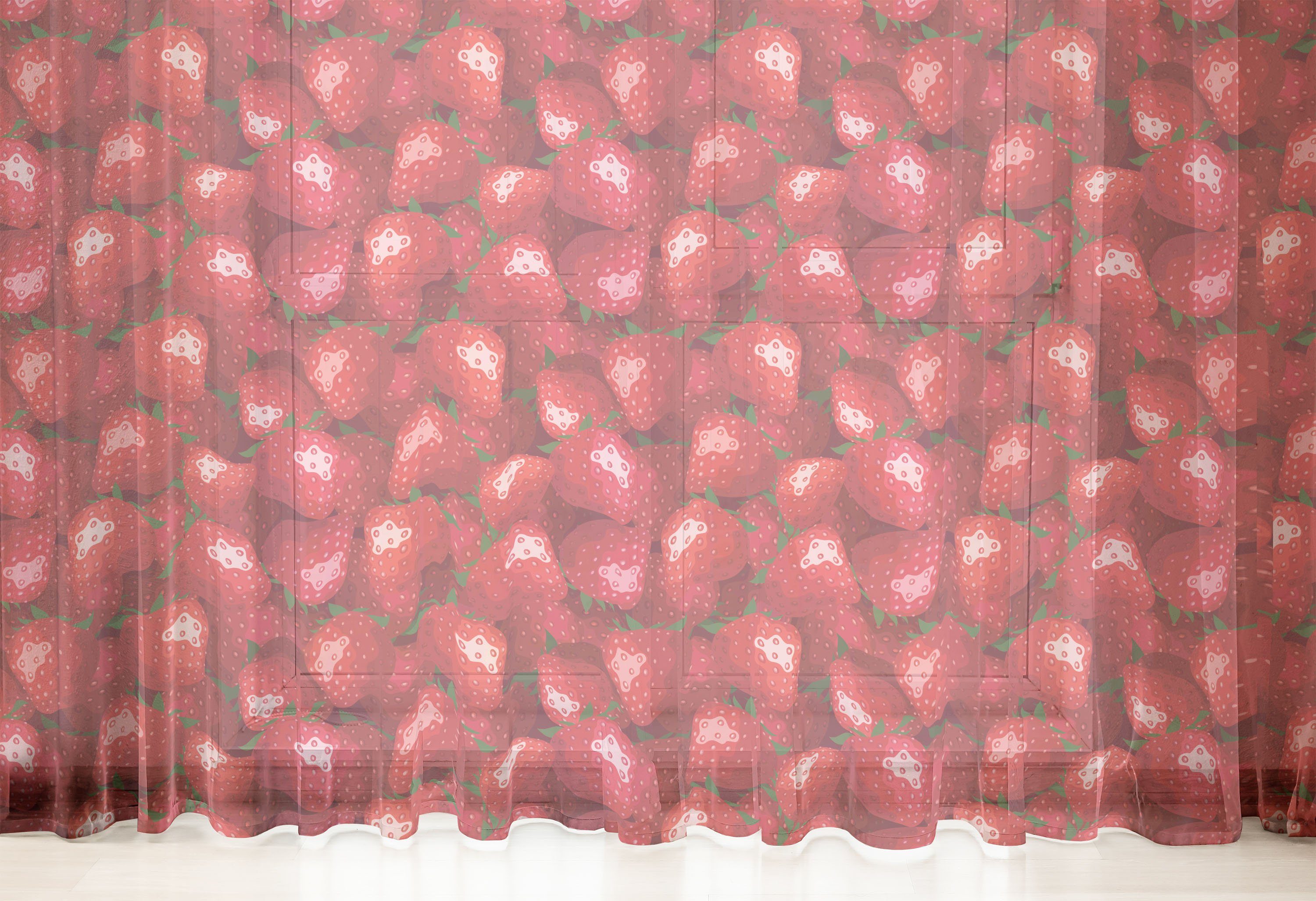 für Abakuhaus, Party Gardine 2 Erdbeeren Reife Drapierung schiere Hochzeit rot Panels, Früchte