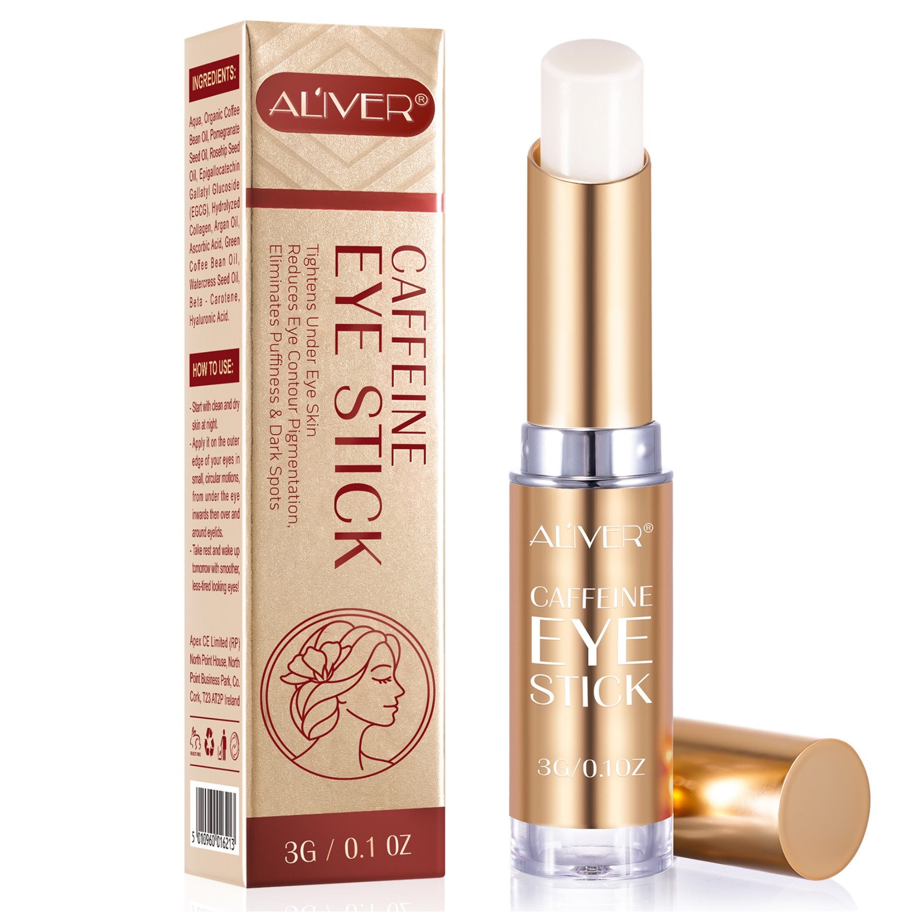 ALIVER Anti-Aging-Augencreme Augencreme Augenstift Augenringe mit Kollagen Hyaluronsäure Koffein, 1-tlg., Augencreme