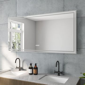 AQUALAVOS Wandspiegel Großer 140x70cm Badspiegel mit Warmweiß/Kaltweiß Licht LED Beleuchtung, Touchschalter/Wandschalter, Dimmbar, Beschlagfrei, Memory-Funktion