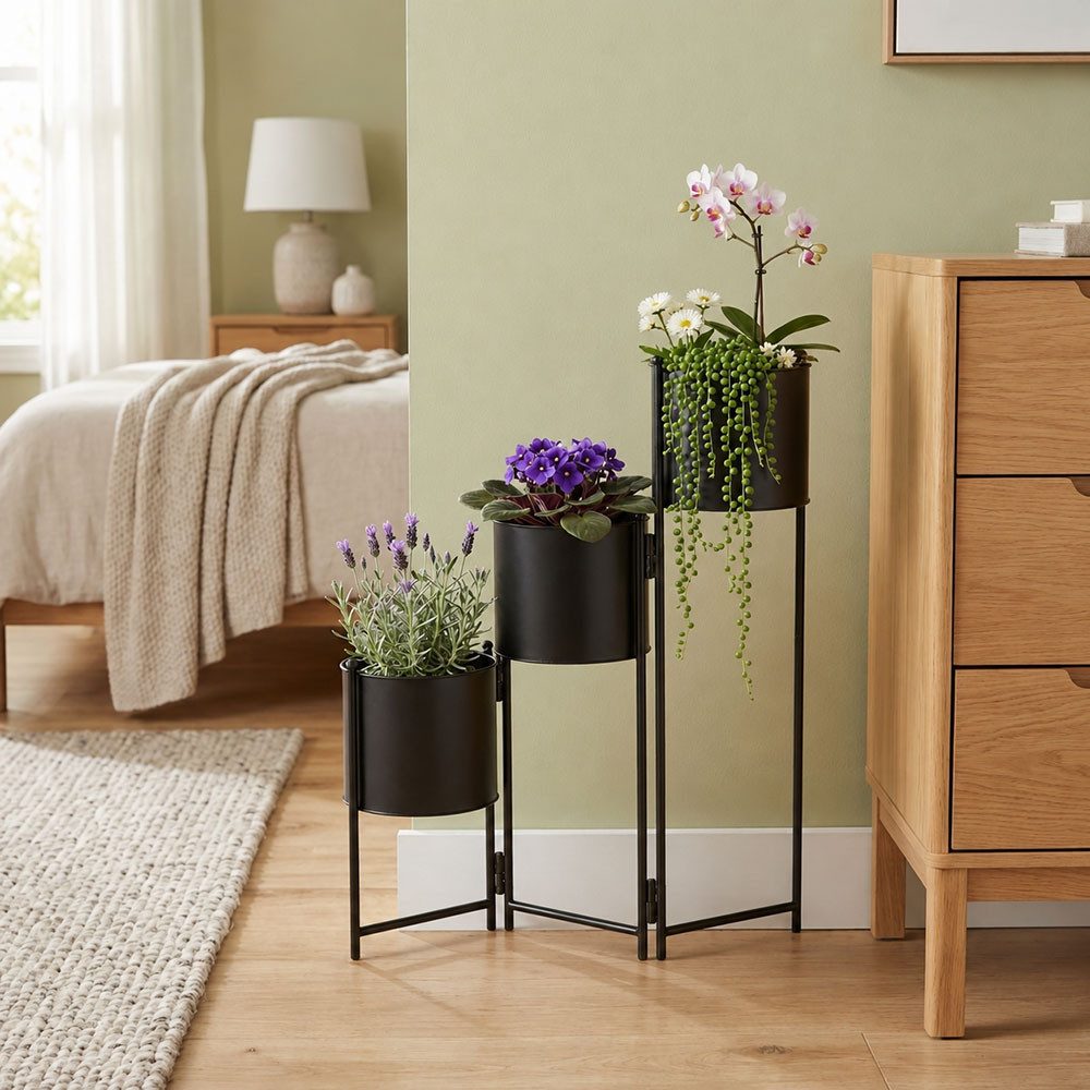 BOLTZE Blumenständer, Pflanzenständer Blumentopfhalter 3 Behälter Wohnraumdeko Accessoire