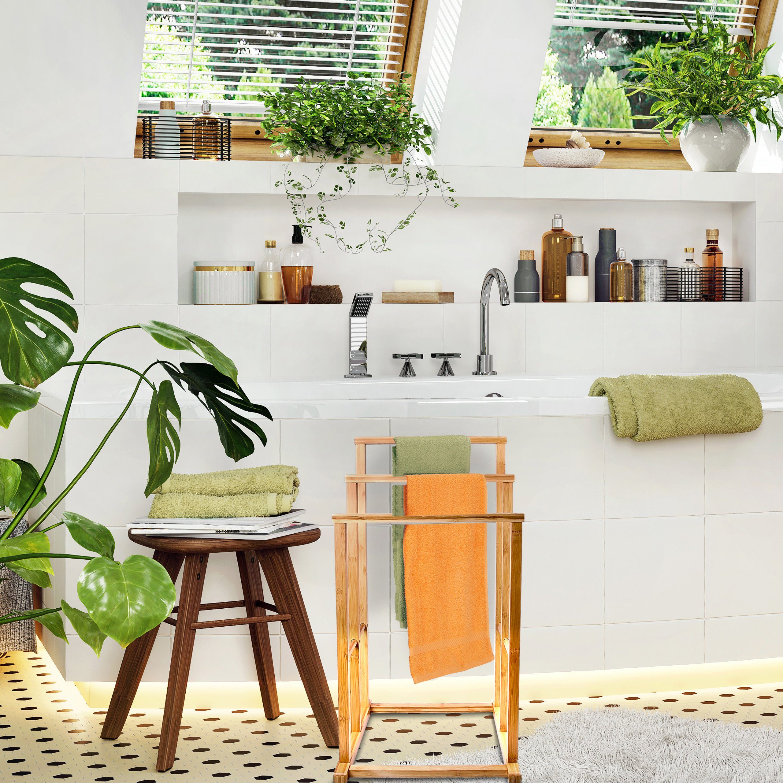 relaxdays Handtuchständer Bambus Handtuchhalter 3-fach günstig online kaufen