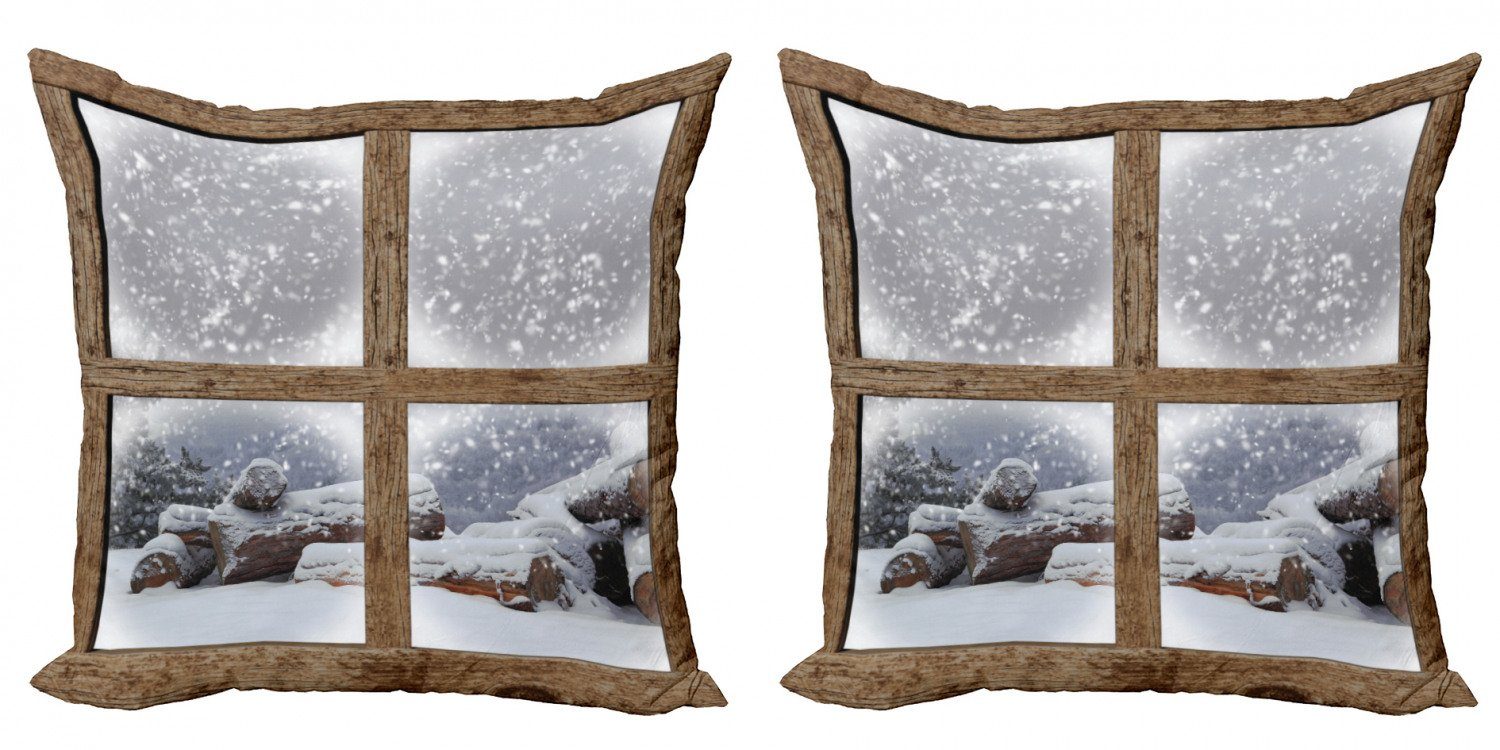 Accent Rahmen Digitaldruck, Holzig Stück), (2 Doppelseitiger Modern Snowy Winter Kissenbezüge Abakuhaus Rustikale