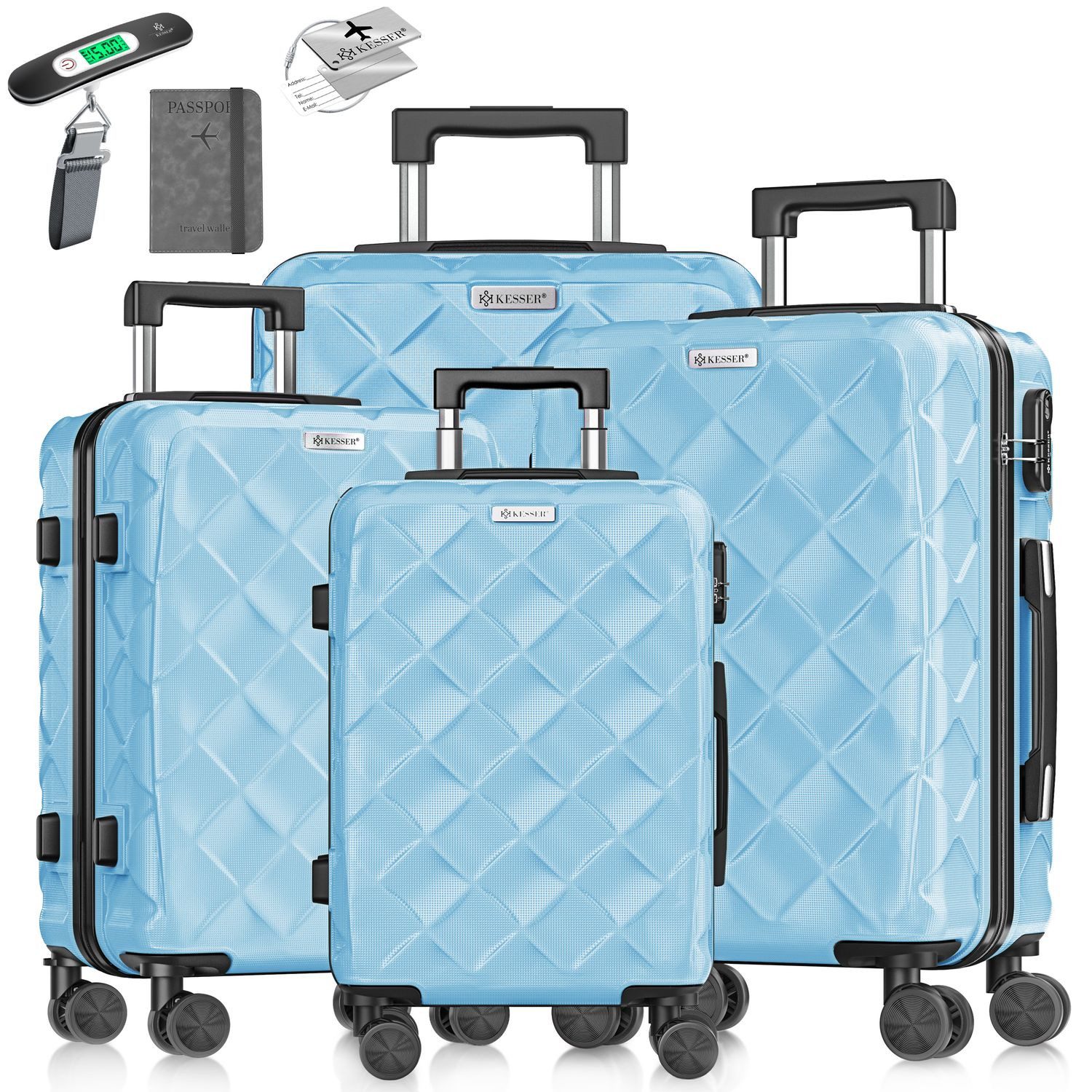 KESSER Kofferset, 4-teilig ABS Чемодан-кейс mit Zahlenschloss, Waage & Brieftasche