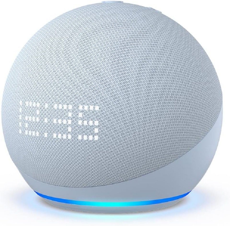 Amazon Echo Dot mit Uhr 5. Generation WLAN Alexa Bluetooth-Lautsprecher (WLAN (WiFi), Bluetooth, A2DP Bluetooth, AVRCP Bluetooth, mit Sprachsteuerung Smart Speaker, LED-Lichtring, eero integriert) Graublau