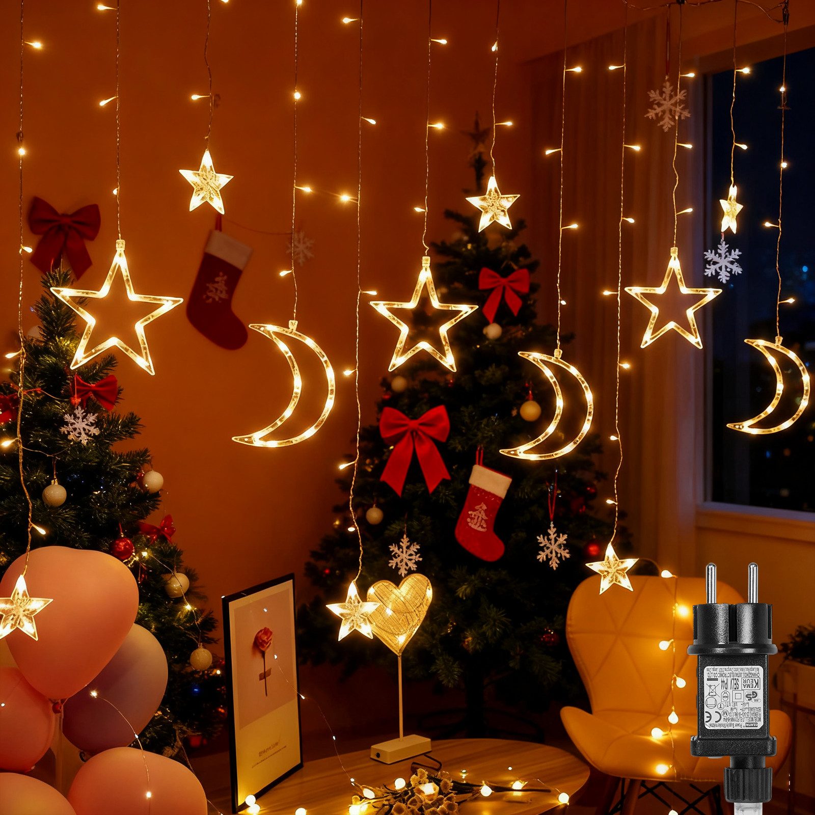 Jibenhome LED-Lichterkette LED Lichtervorhang Sternen und Monden 123 LEDs 8 günstig online kaufen