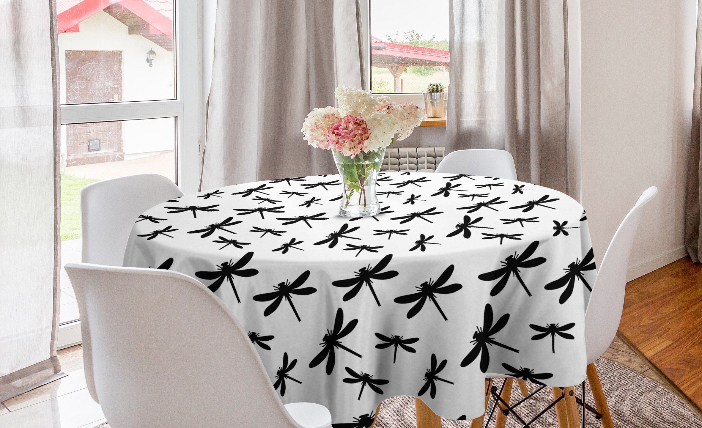 Abakuhaus Tischdecke Kreis Tischdecke Abdeckung für Esszimmer Küche Dekoration, Libelle Bold und Schwarz