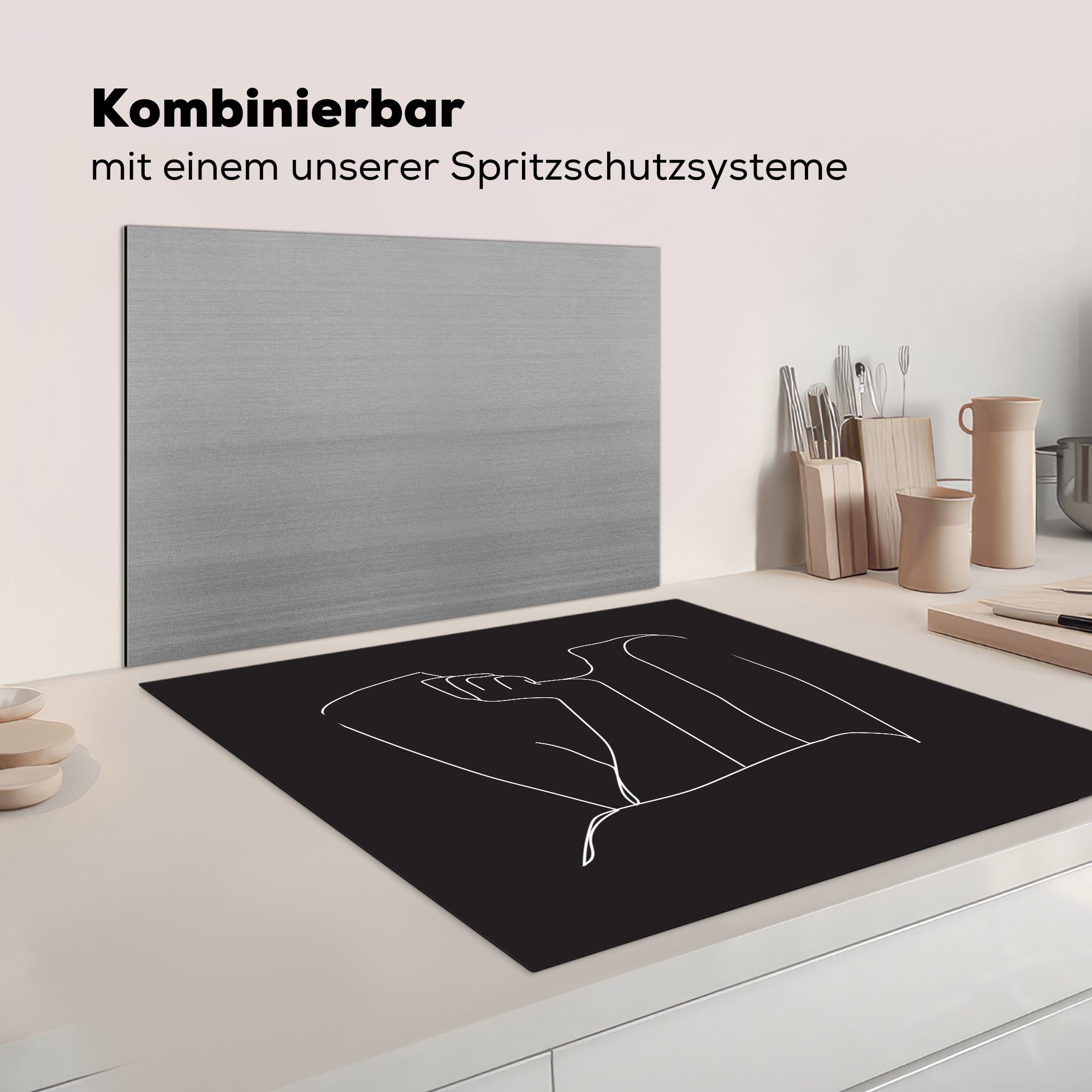 Arbeitsplatte Frauen 78x78 - Vinyl, - Weiß, - MuchoWow Strichzeichnungen Schwarz Herdblende-/Abdeckplatte küche cm, Ceranfeldabdeckung, für (1 tlg),