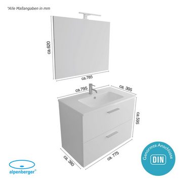 Vitra Badmöbel-Set Gäste WC Waschbecken mit Unterschrank und Spiegel - Baden Set Weiss, (3-tlg. Badezimmerschrank Set, 3-St., Waschbeckenunterschrank Set Vormontiert), Schubladenschrank mit Softclose - Waschbeckenunterschrank Hängend