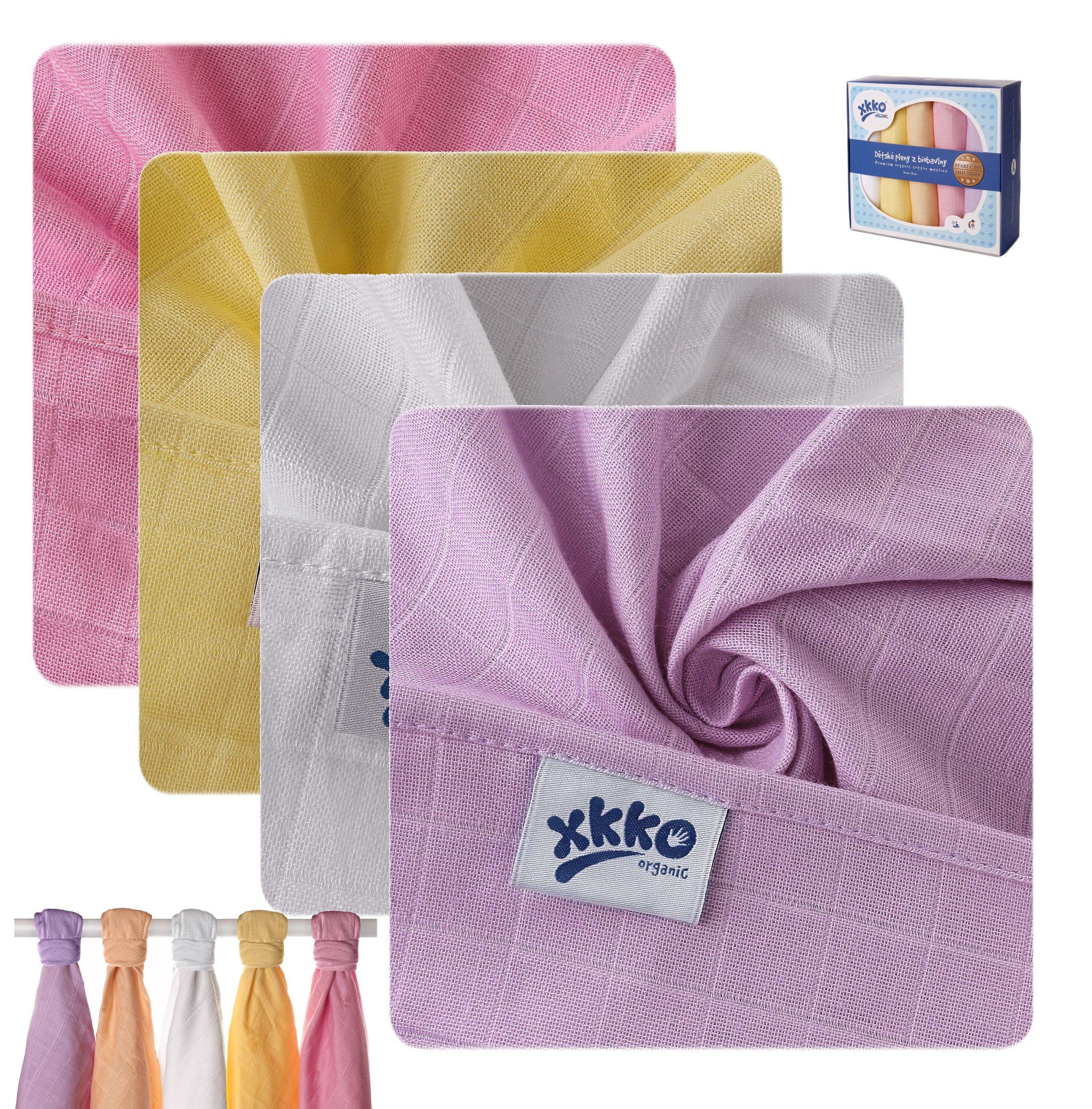 XKKO Spucktuch Set Baby Mullwindeln 70x70 cm, (5-tlg), 5er Pack Pastell Rose