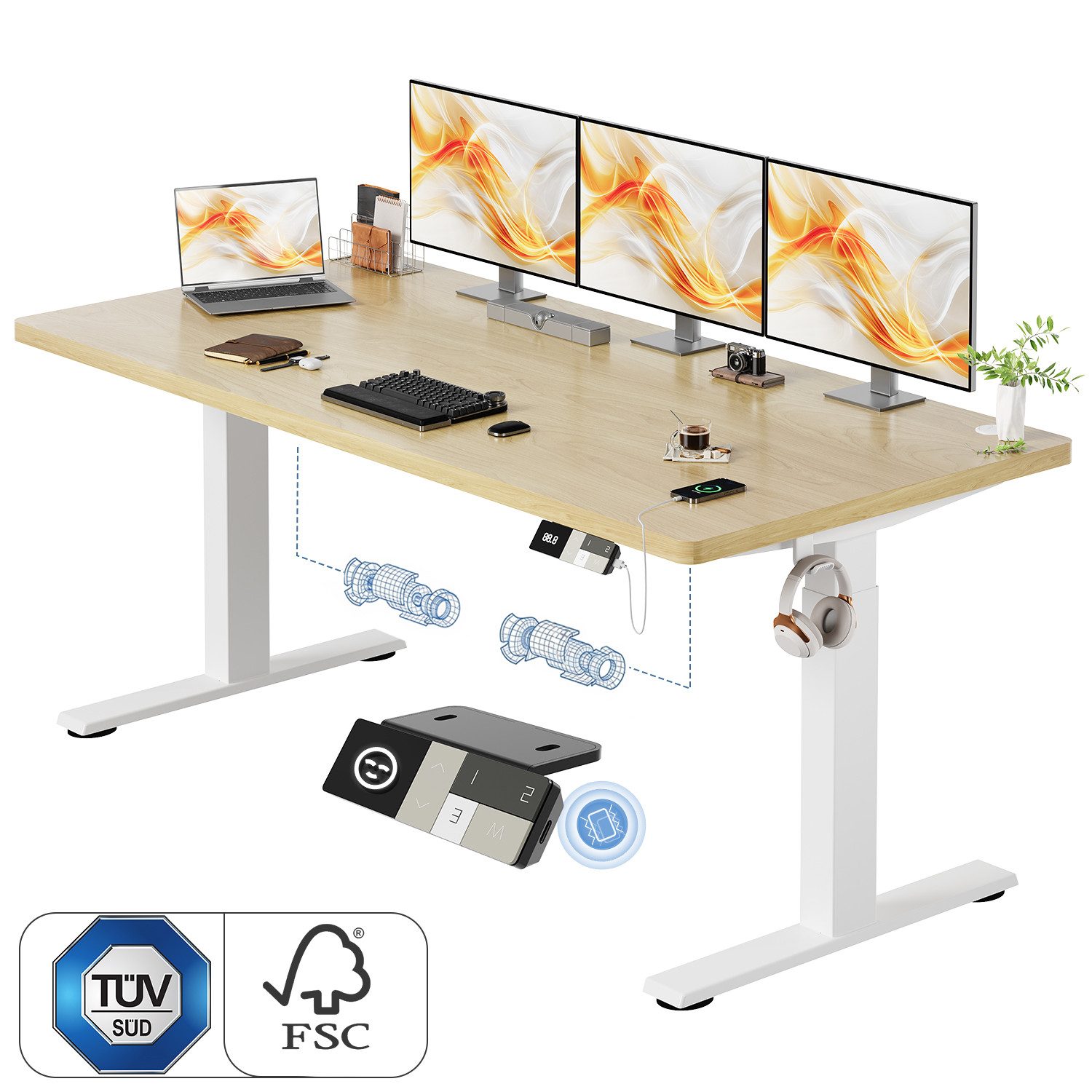 HOMALL Schreibtisch Höhenverstellbarer Elektrisch mit 25mm starker einteiliger Tischplatte (25 mm dicke, nahtlose, monolithische Tischplatten Keine gespleilten Platten Vielseitig und hochwertig Erinnerung bei langerem Stehen)