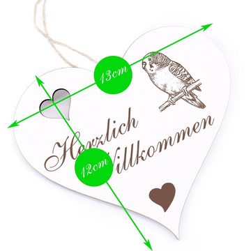 Dekolando Hängedekoration Herzlich Willkommen - sitzender Wellensittich - 13x12cm